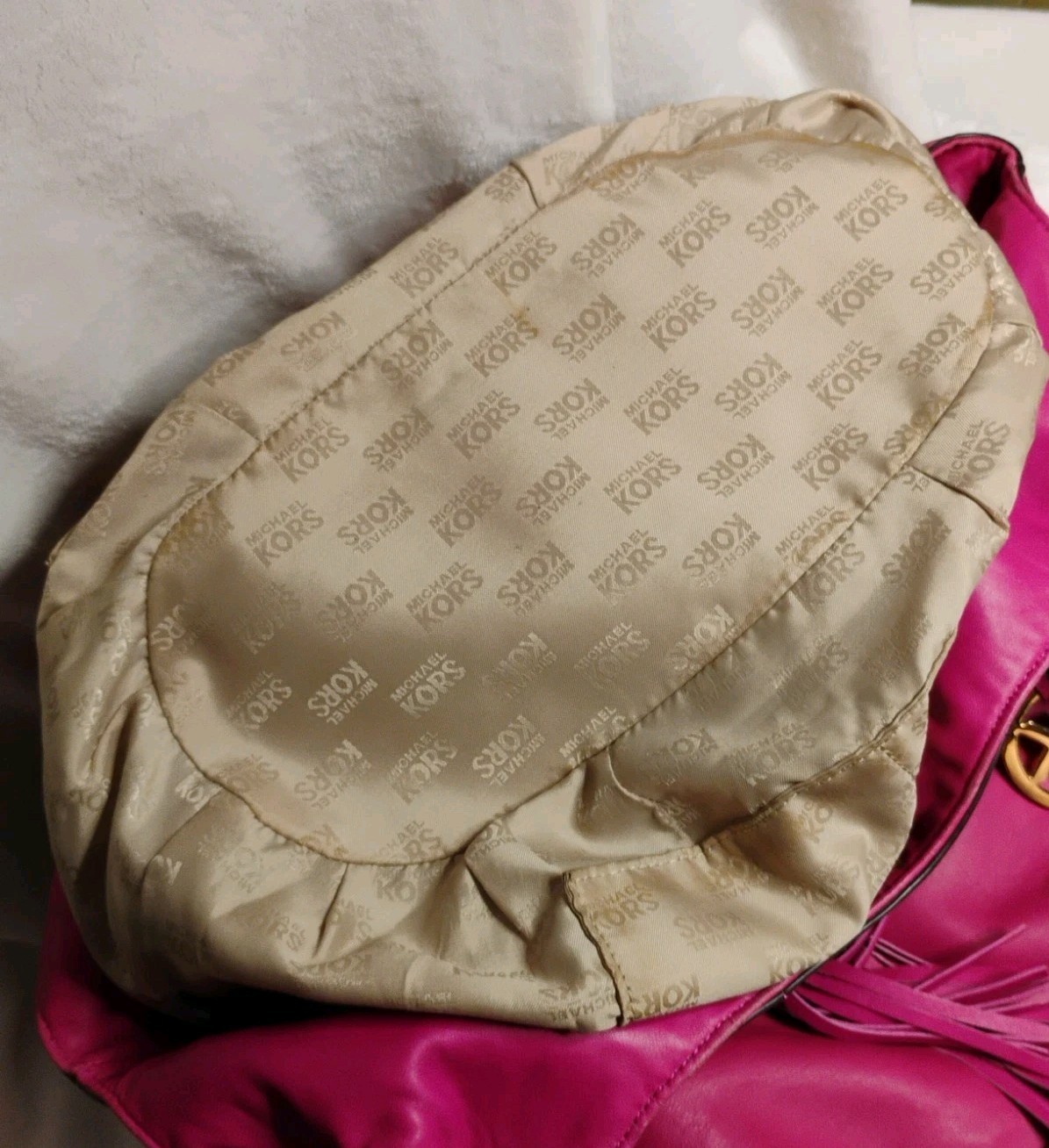 MICHAEL KORS Hot Pink Large Shoulder Bag Braided Handles w/Tassel Grommets!