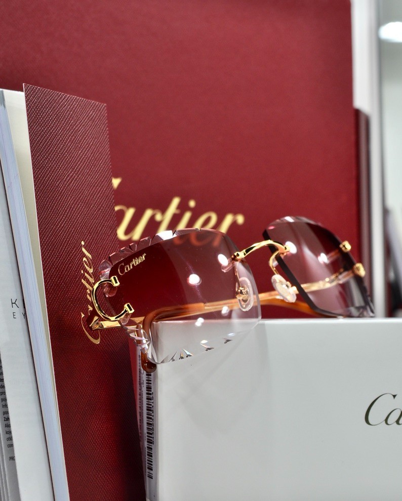 Cartier rimless sunglasses piccadilly glasses Diamond Cut decor BIG C gold Frame