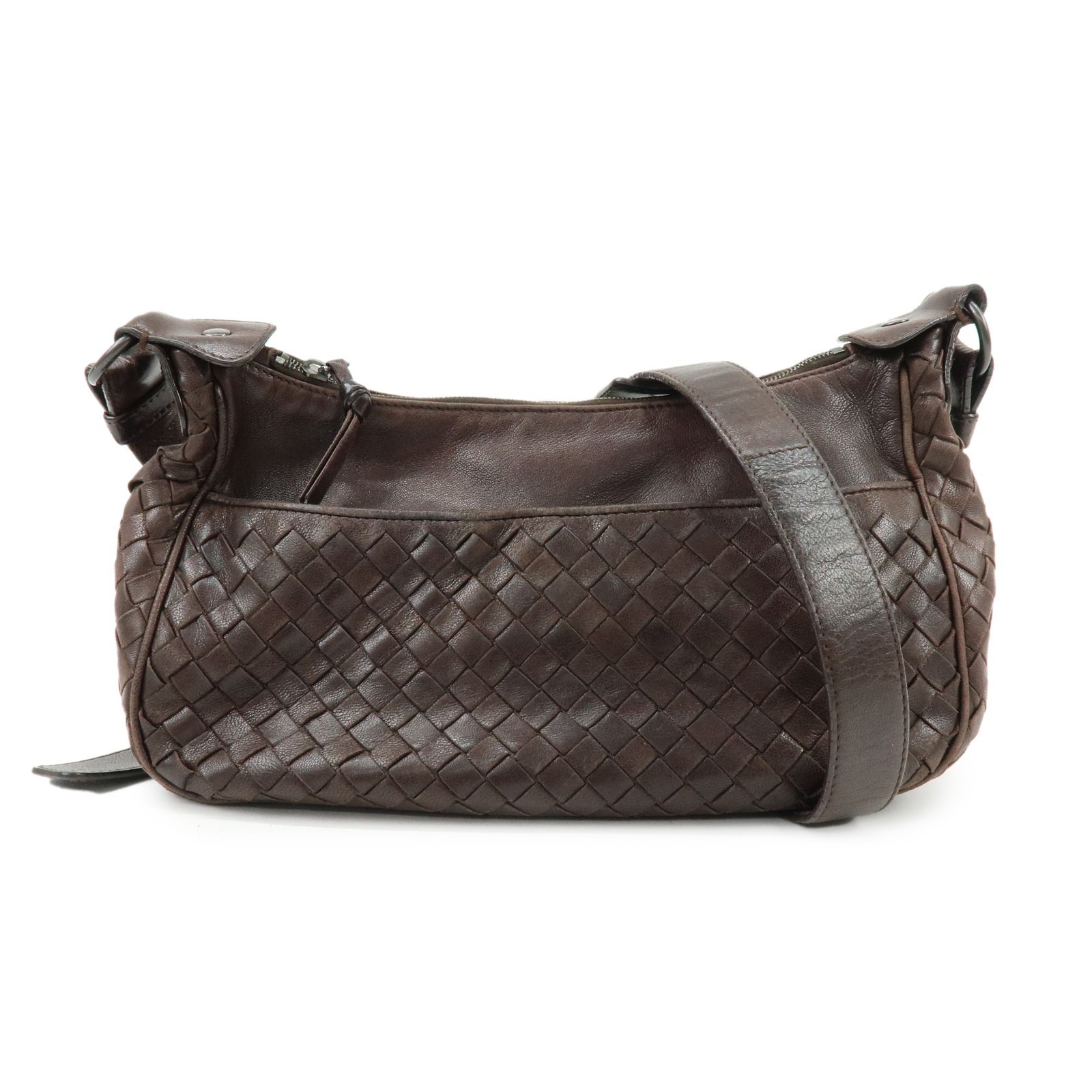 BOTTEGA VENETA Intrecciato Leather Shoulder Crossbody Bag Brown Auth Used F/S