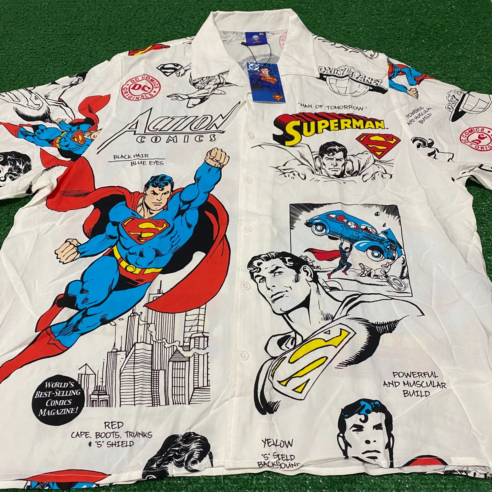 Size XL – Superman X Shoe Palace AOP Shirt Mens White Rayon Short Sleeve SMRS101