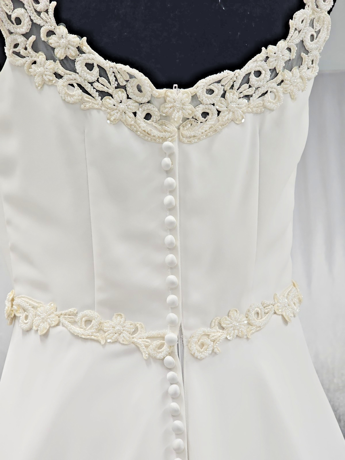 Moda Vella Chiffon, Size 10 Square Neckline with Lace and Pearls, A-line skirt