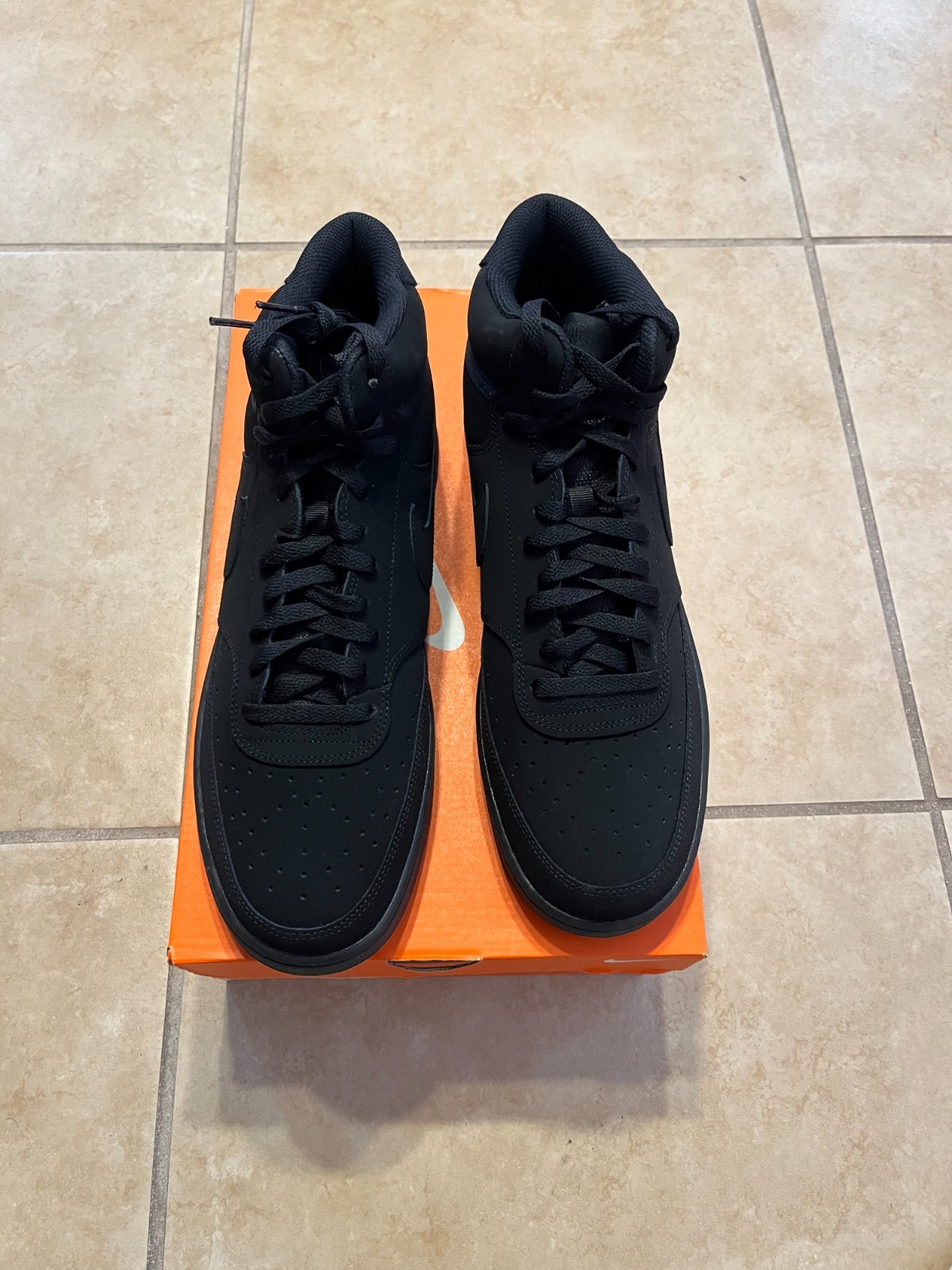 NIKE Court Vision Mid Sneakers Mens 13 Triple Black Leather CU6620 001 NEW