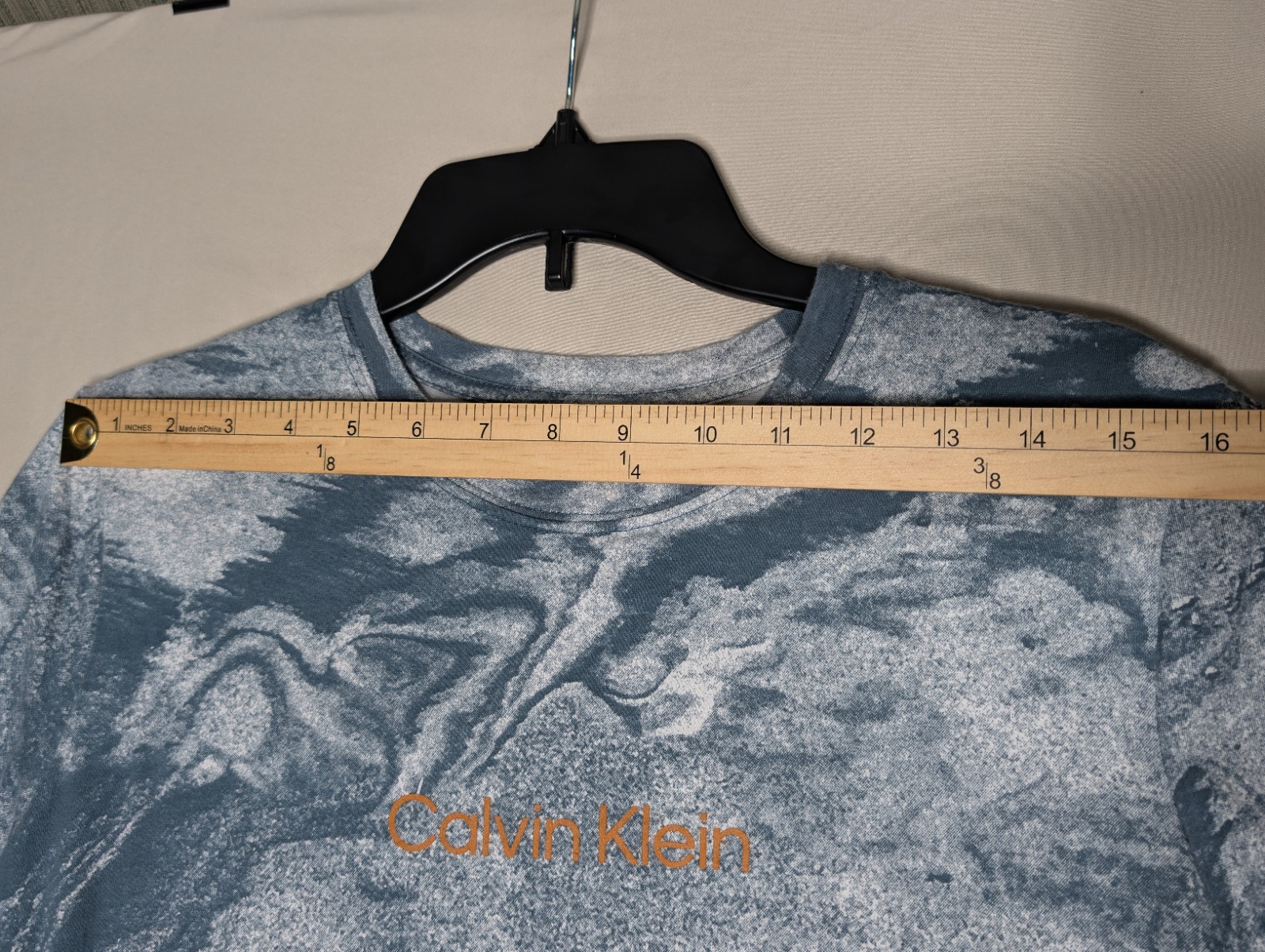 Calvin Klein Blue Marble Boxy Logo T Shirt Short Sleeve Womans