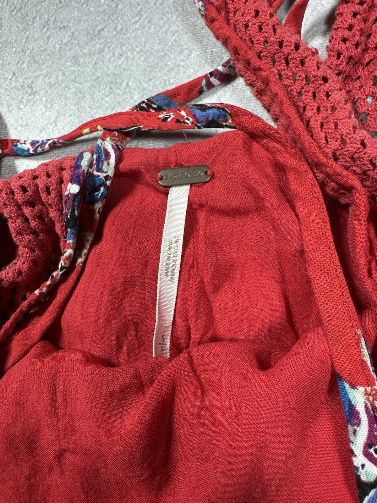 Free People S Mini Dress Thought I Was Dreaming Floral Cross Back Red Pink DeepV
