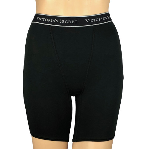 VICTORIAS SECRET LOGO HIGH WAIST COTTON BOXER BRIEF PANTY BLACK XS S M L XL