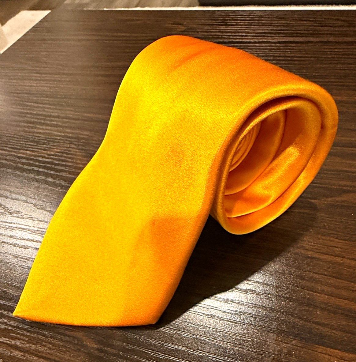 Brioni Orange Solid Silk Men’s Tie w/ Logo Accent Handmade