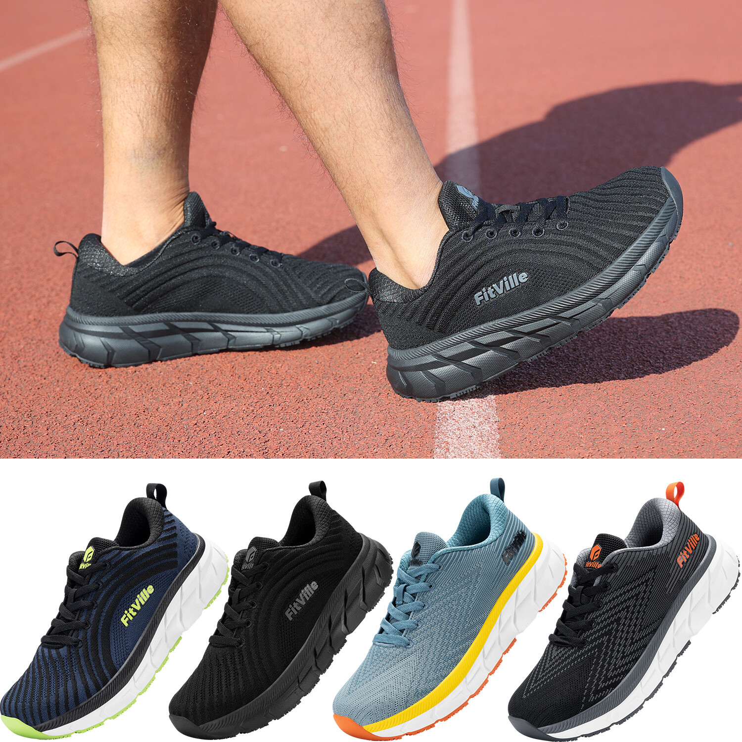 FitVille Men’s Cushioned Sneakers Wide Toe Box Running Walkin Shoes Lightweight