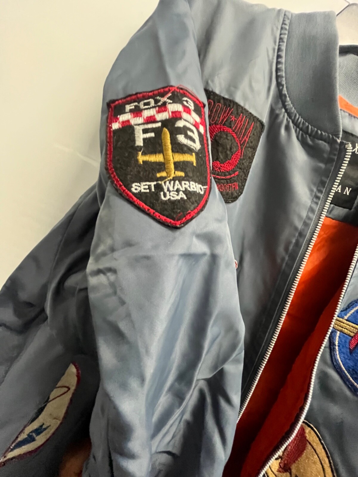 American Stitch, Gray Bomber Jacket Size 2x Patches All POW MIA Flight Zip A1.35