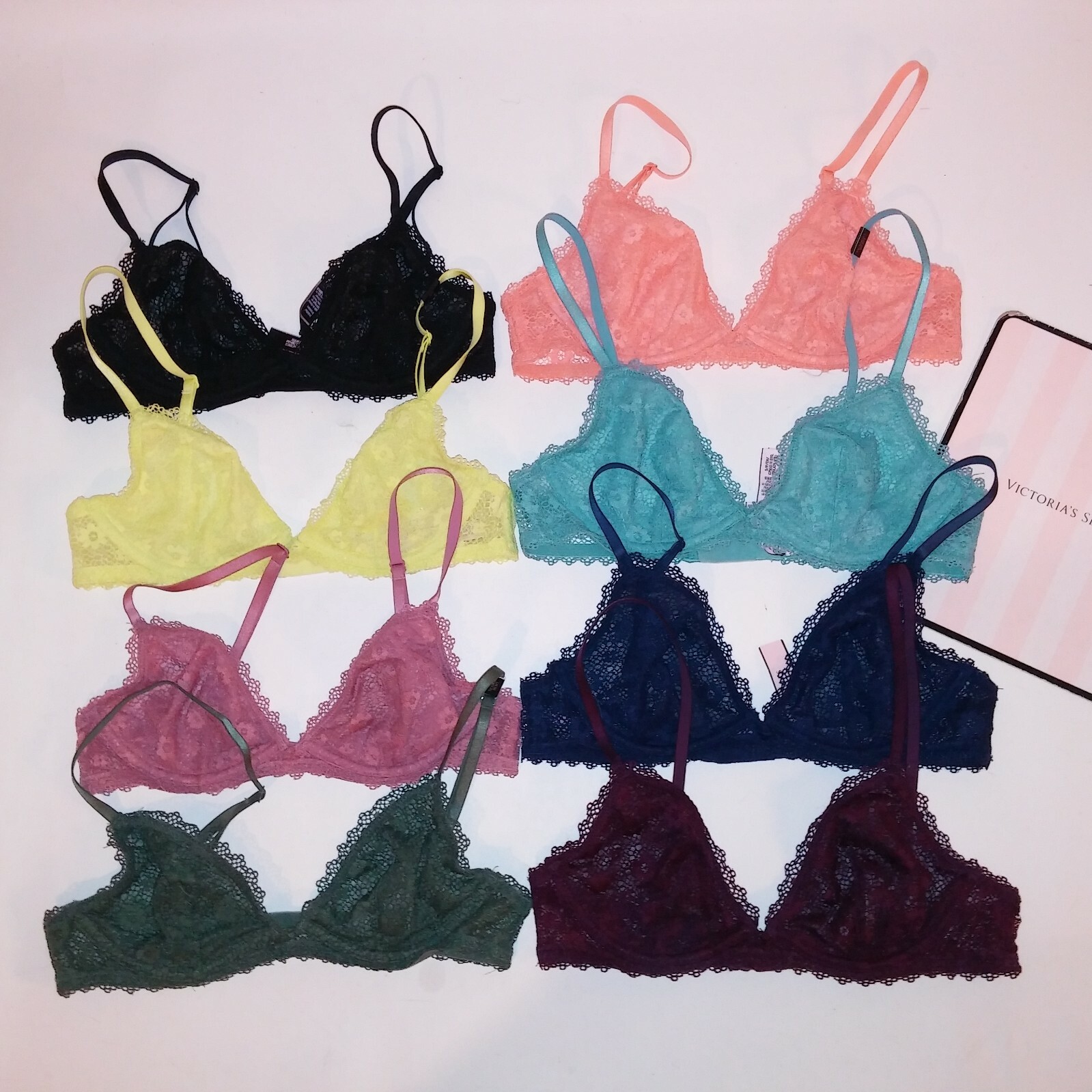 Victoria Secret Bralette Bra Daisy Lace Underwire Adjustable Straps Unlined