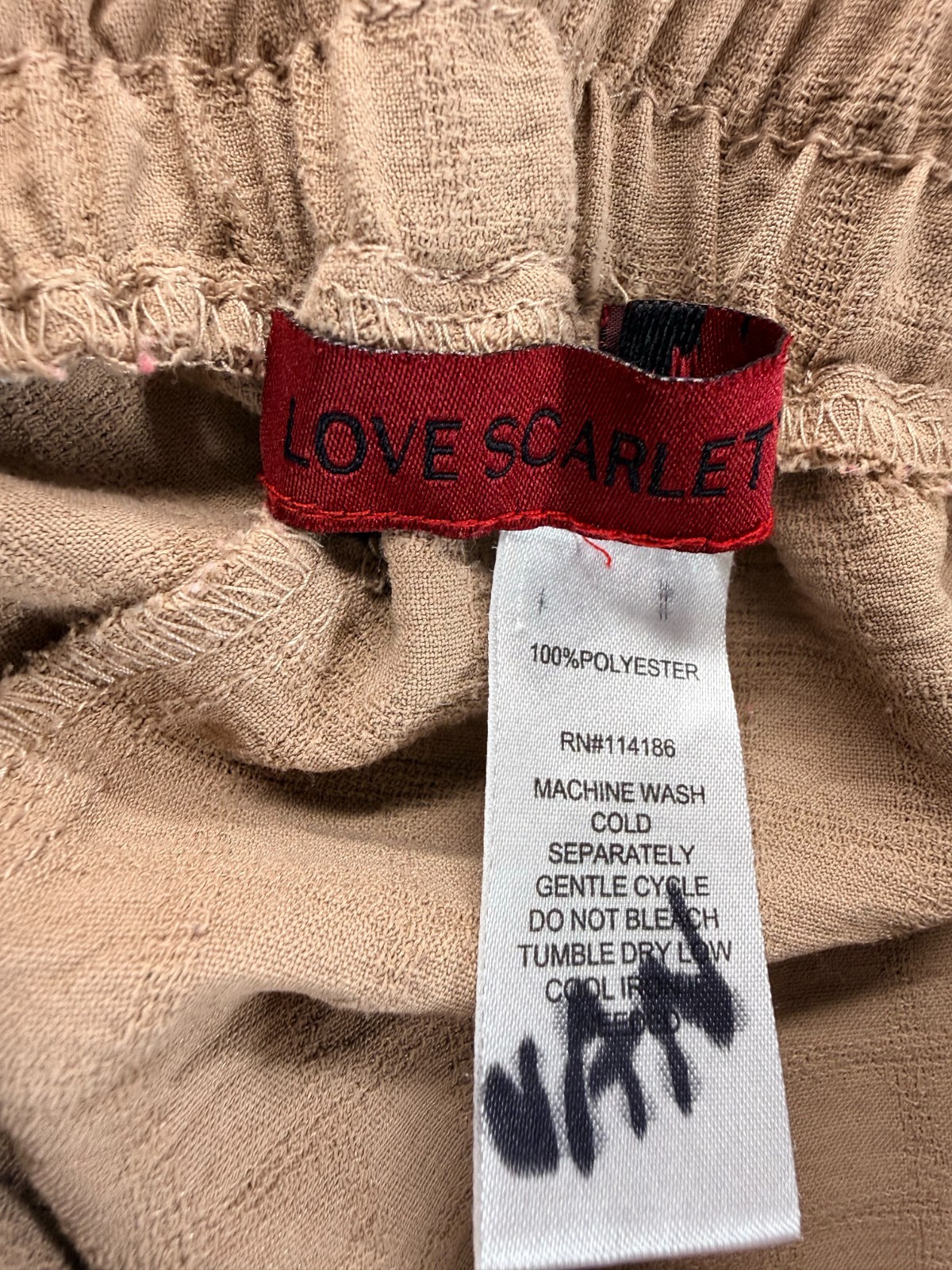 Love Scarlet Womens Elastic Waistband Belted Wide Leg Trouser Pants Tan Size M