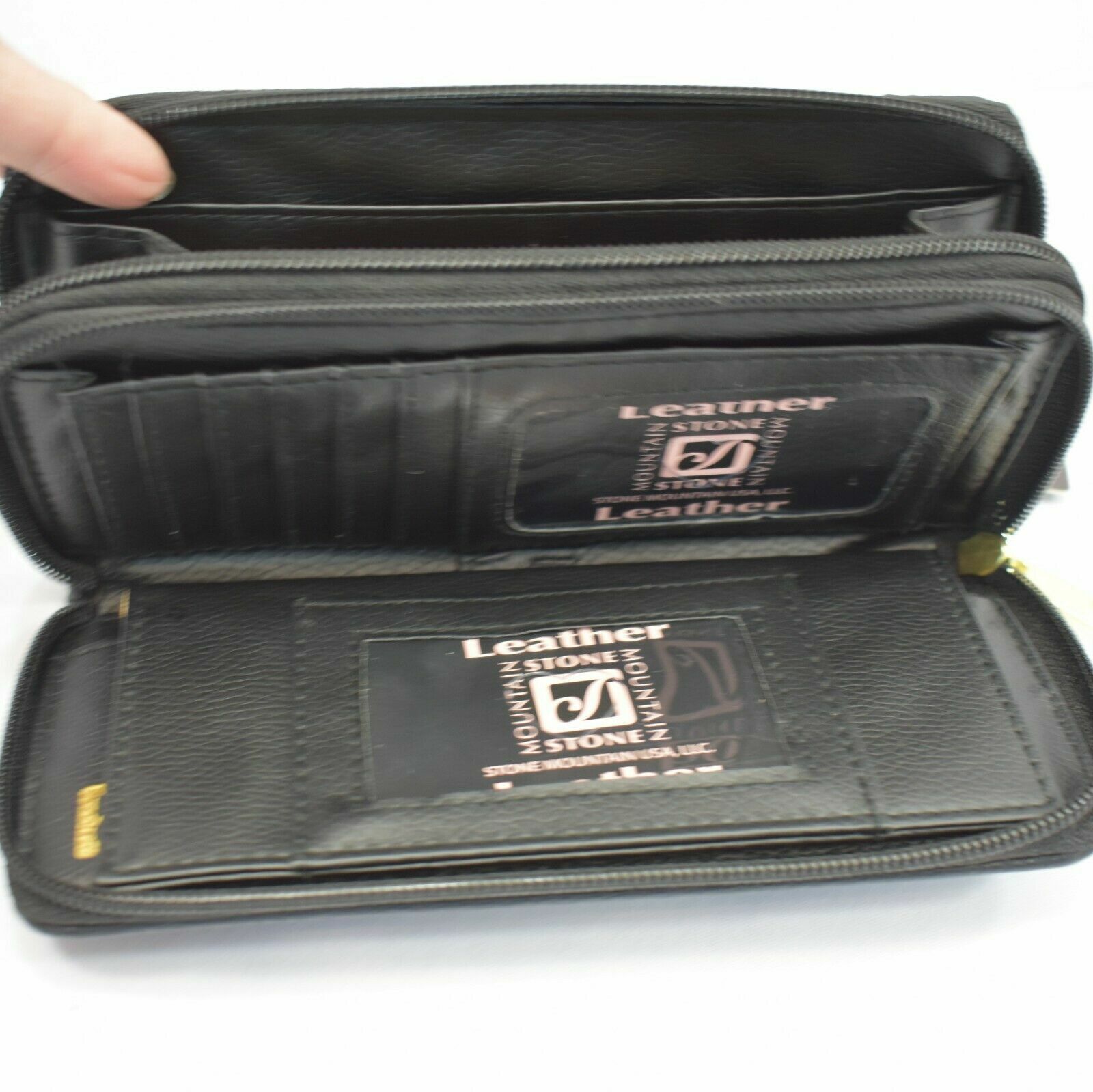 Stone Mountain Black Leather Paisley Zip Around Wallet & Checkbook NEW