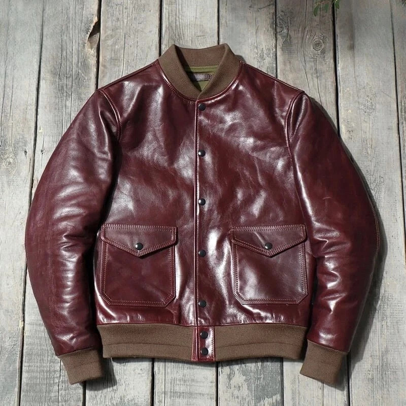 Men’s Burgundy Handmade Bomber Vintage Leather Sheepskin Lambskin Biker Jacket