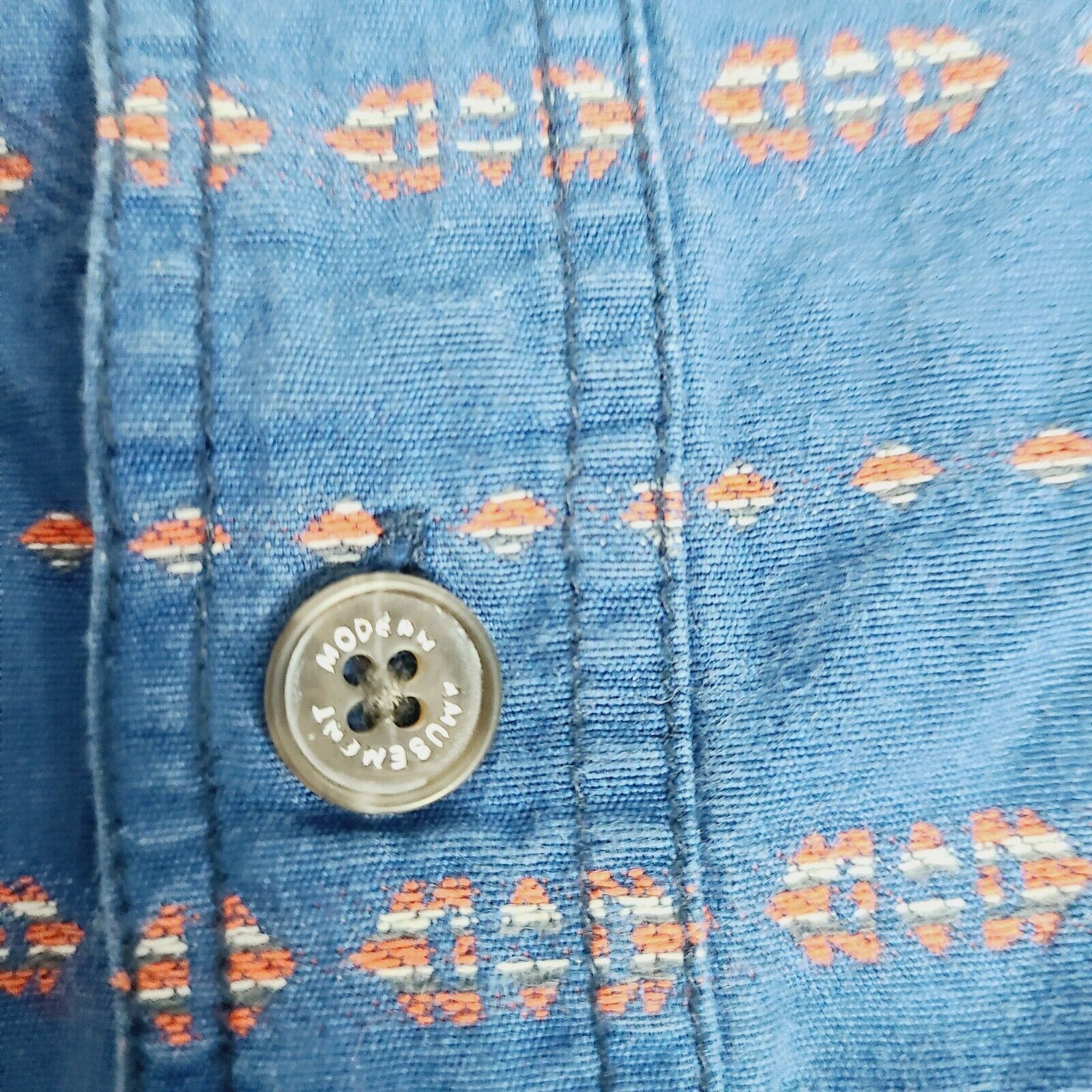 Modern Amusement Casual Button-Down Shirt Teens Medium Aztec Blue Surfer Cotton