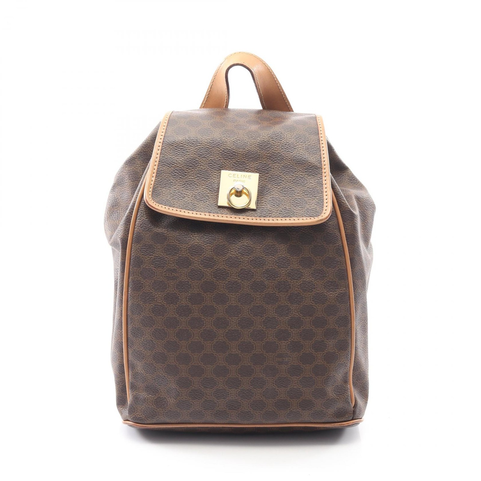 CELINE Macadam Rucksack Backpack PVC coated canvas leather Brown Used Women