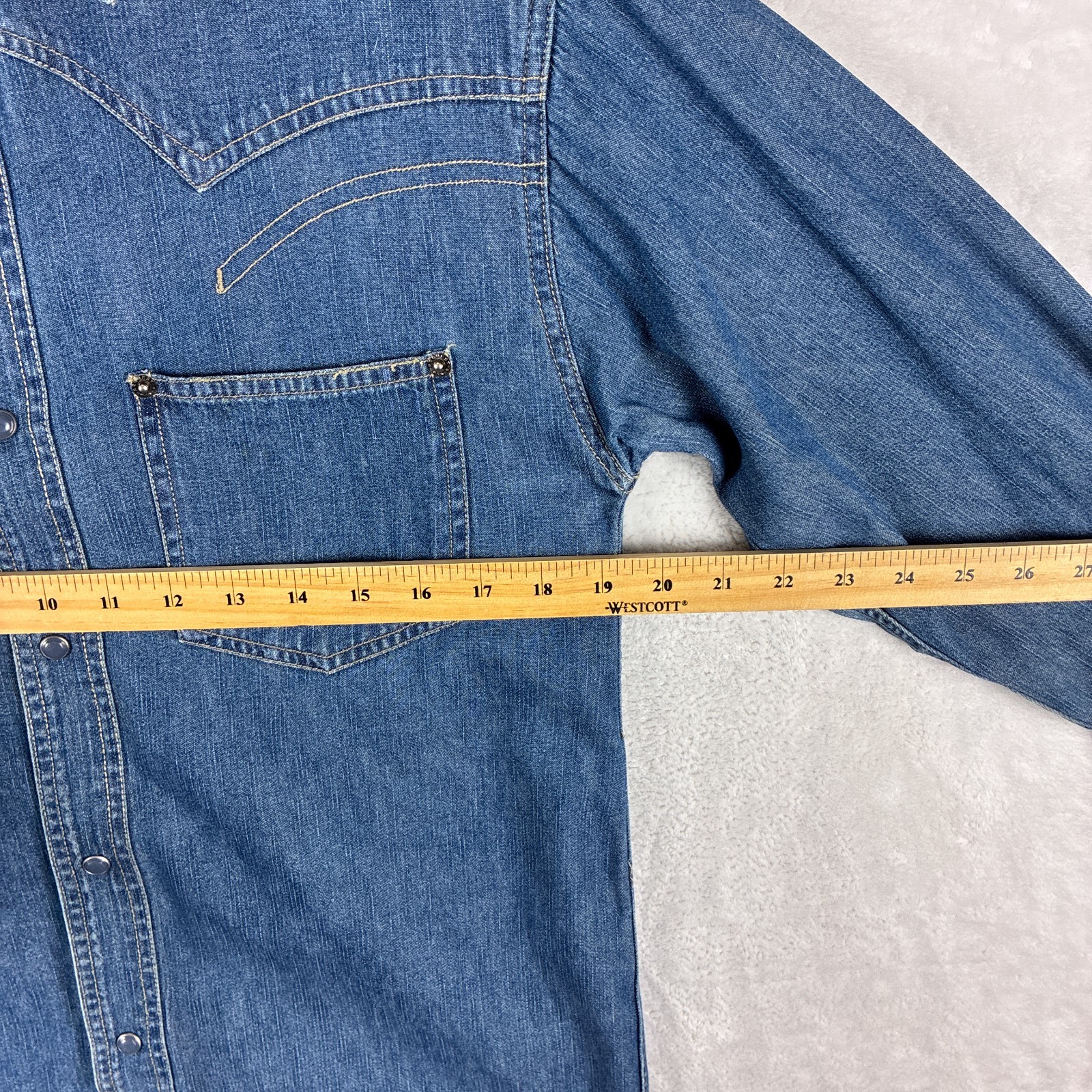 VTG Request Denim Shirt Mens S Snap Preppy Western Yoke Cowboy Workwear 90s