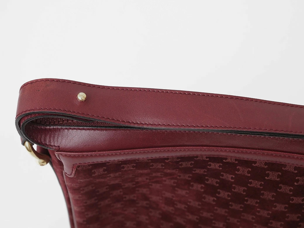 CELINE Old Triomphe Suede Shoulder Bag Bordeaux Unisex #URB513