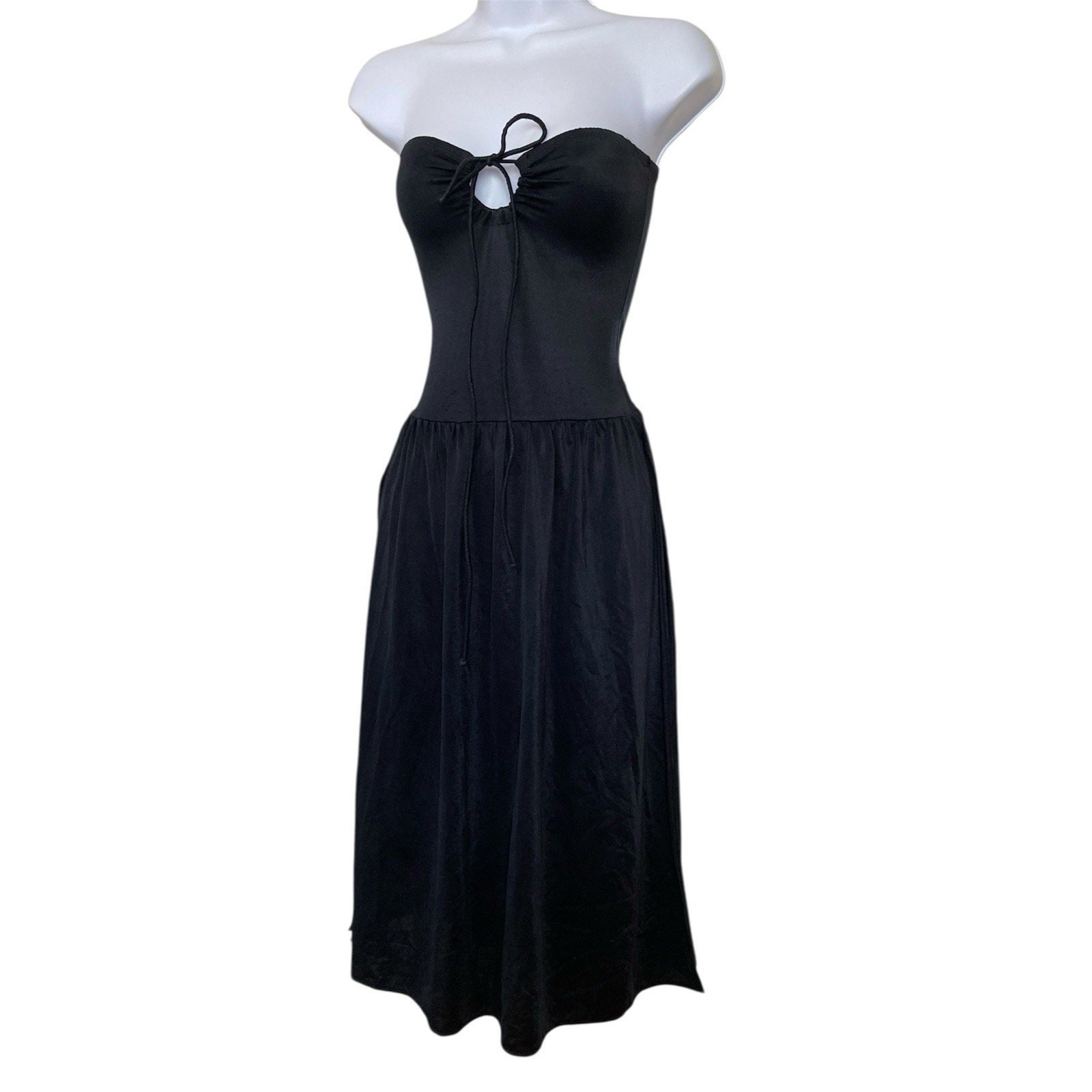 Vintage 70s Danskin Disco Ballet Strapless Halter Stevie Boho Swimsuit Dress XS