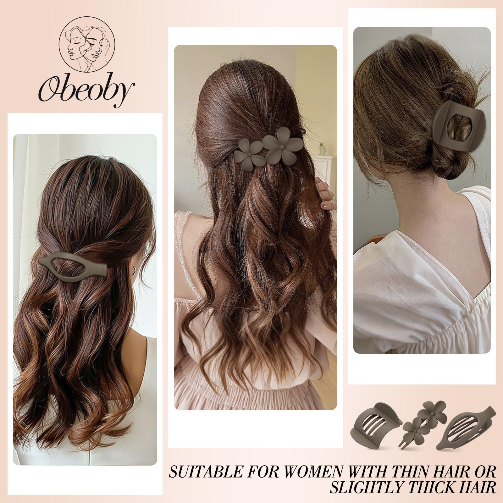 Obeoby 10 Pcs Flat Hair 1 Count (Pack of 10), Coffee, brown, black, white