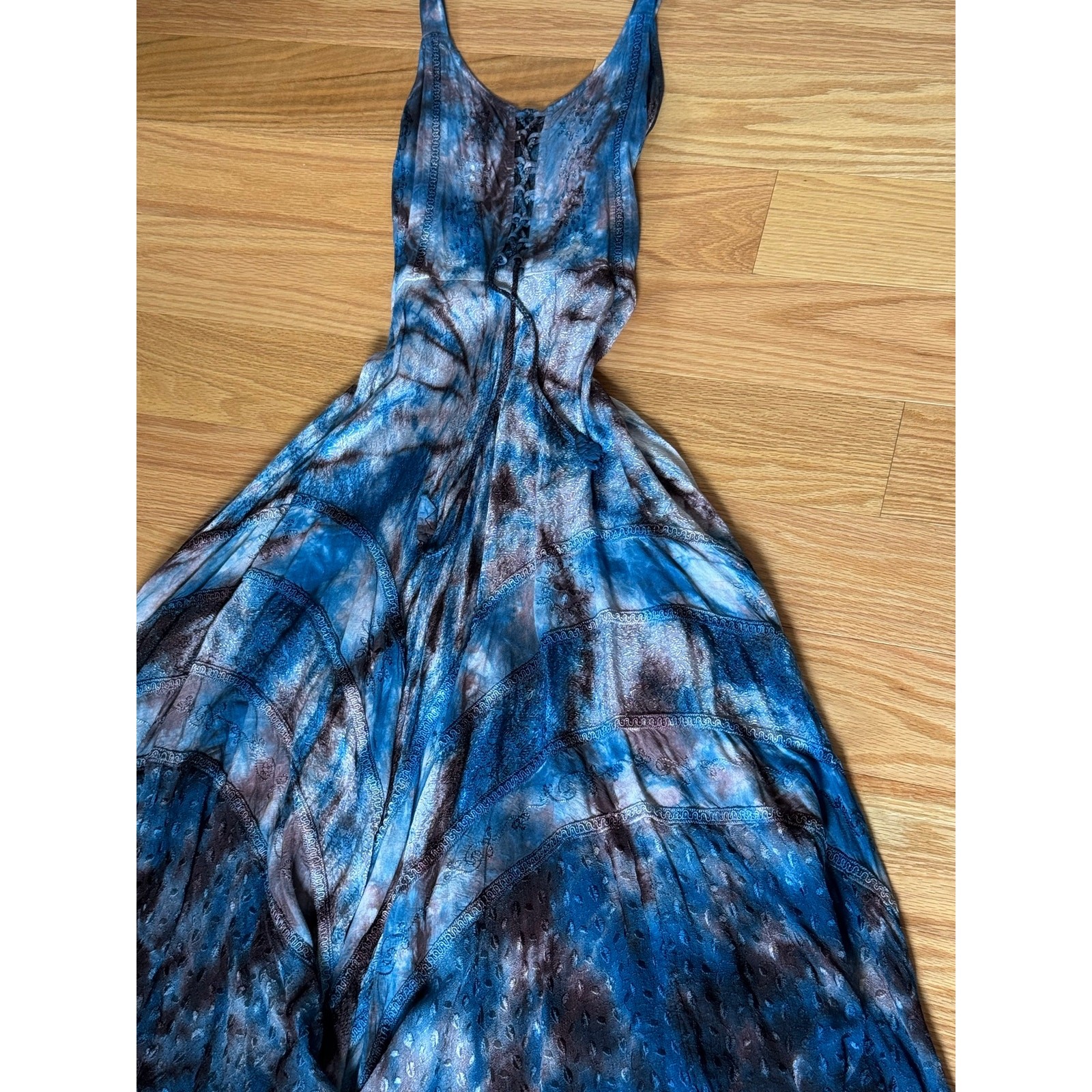 Boho Grunge Whimsigoth Fairy Hem Midi Dress Blue Brown Silver Free Size Best S-L