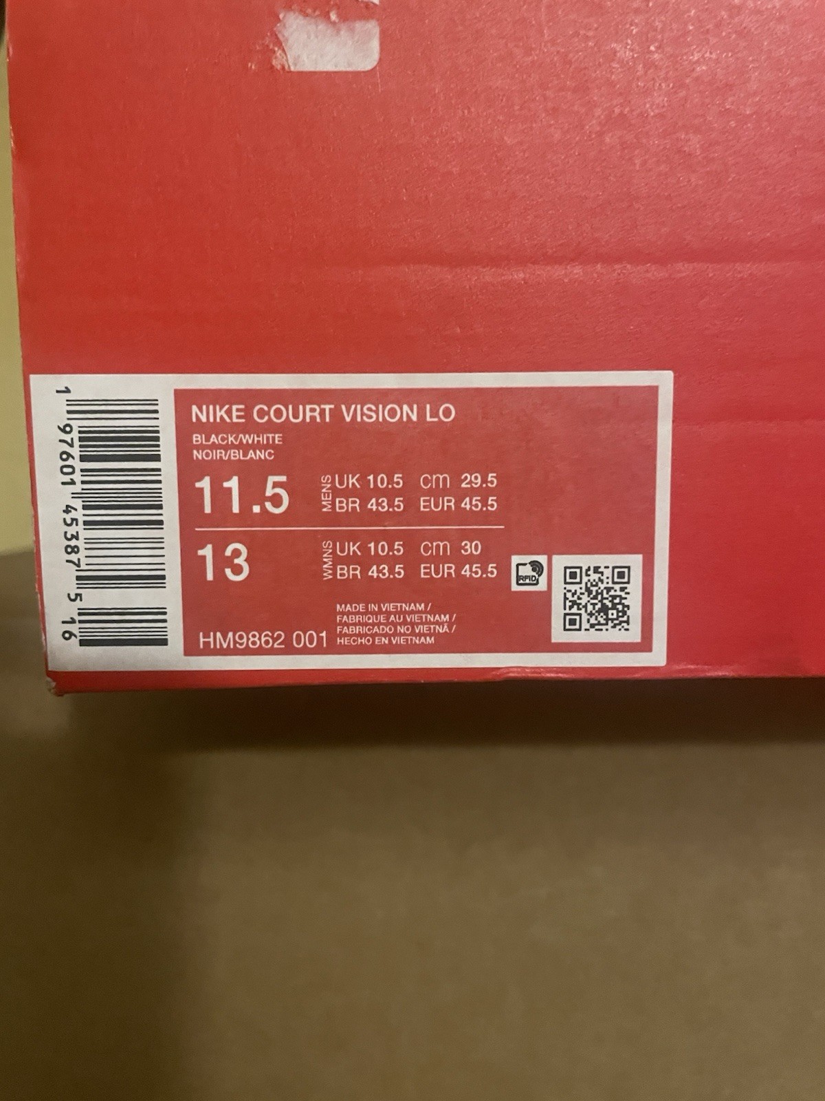 Nike Court Vision LO Men’s Low Top Lace-Up Sneaker Black/White HM9862-001
