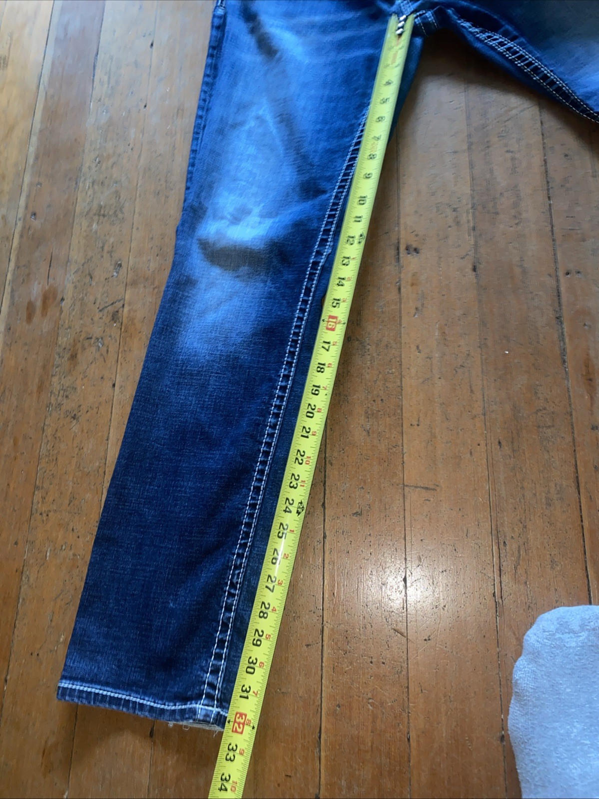 BKE Buckle Jake Mens 34×33 Thick Stitch Blue Denim Jeans Whiskers Stretch