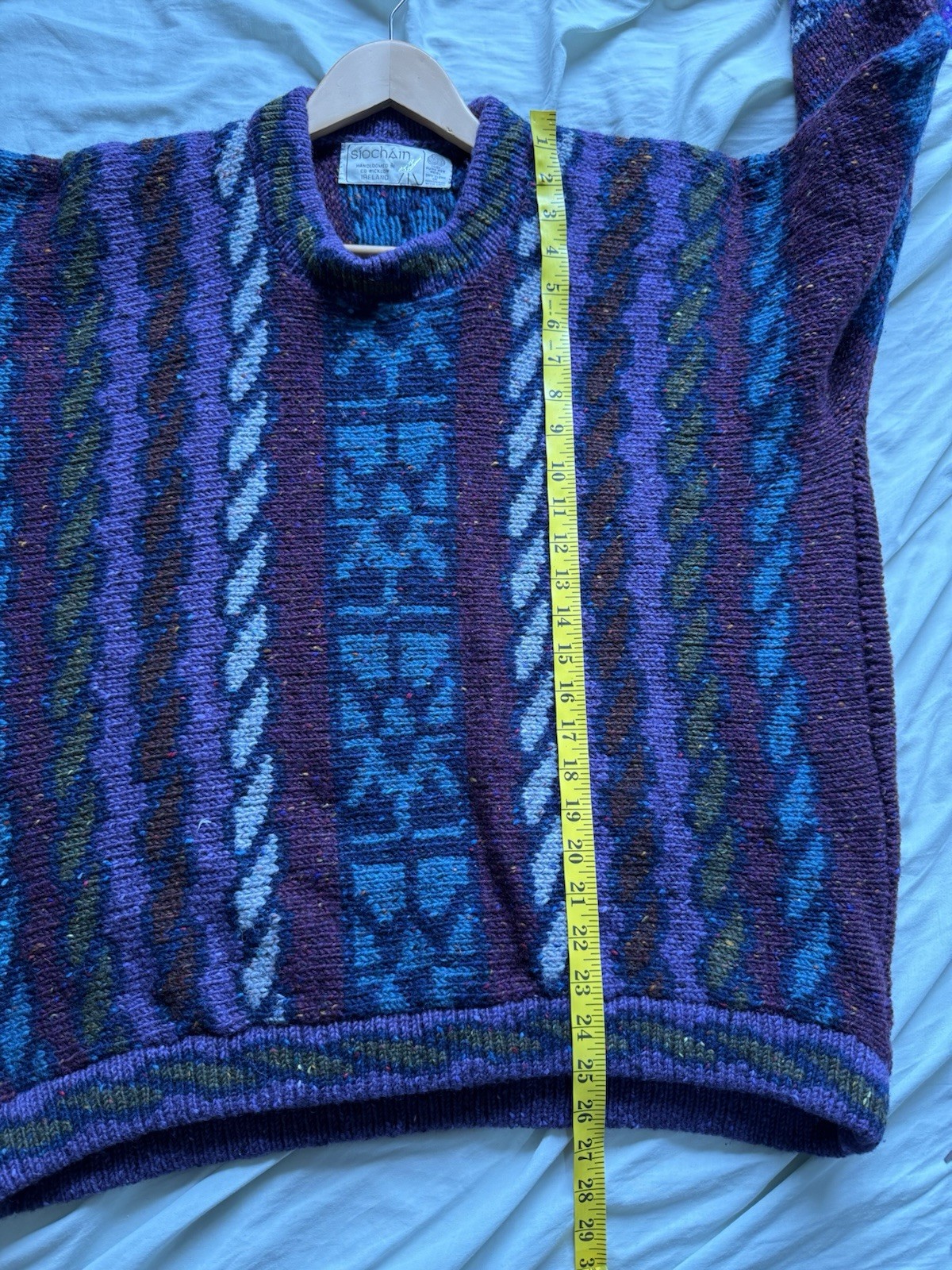Siochain VTG Irish Wool Knit 100% Pure New Wool Retro Patterned Sweater Mens 46′