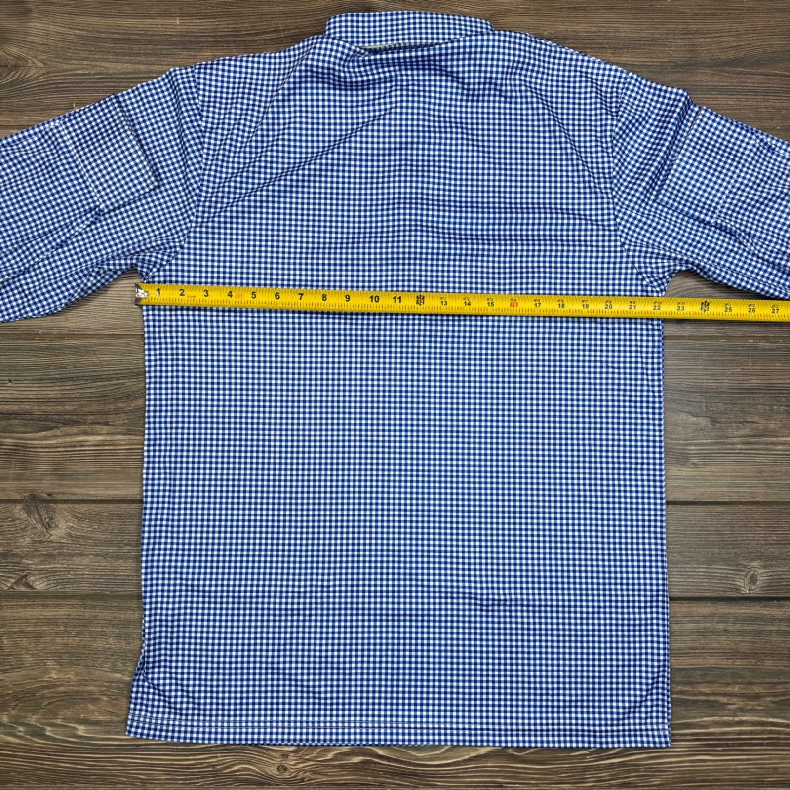 Collars & Co Mens Size Large Long Sleeve Oxford Polo Shirt Blue Gingham Stretch