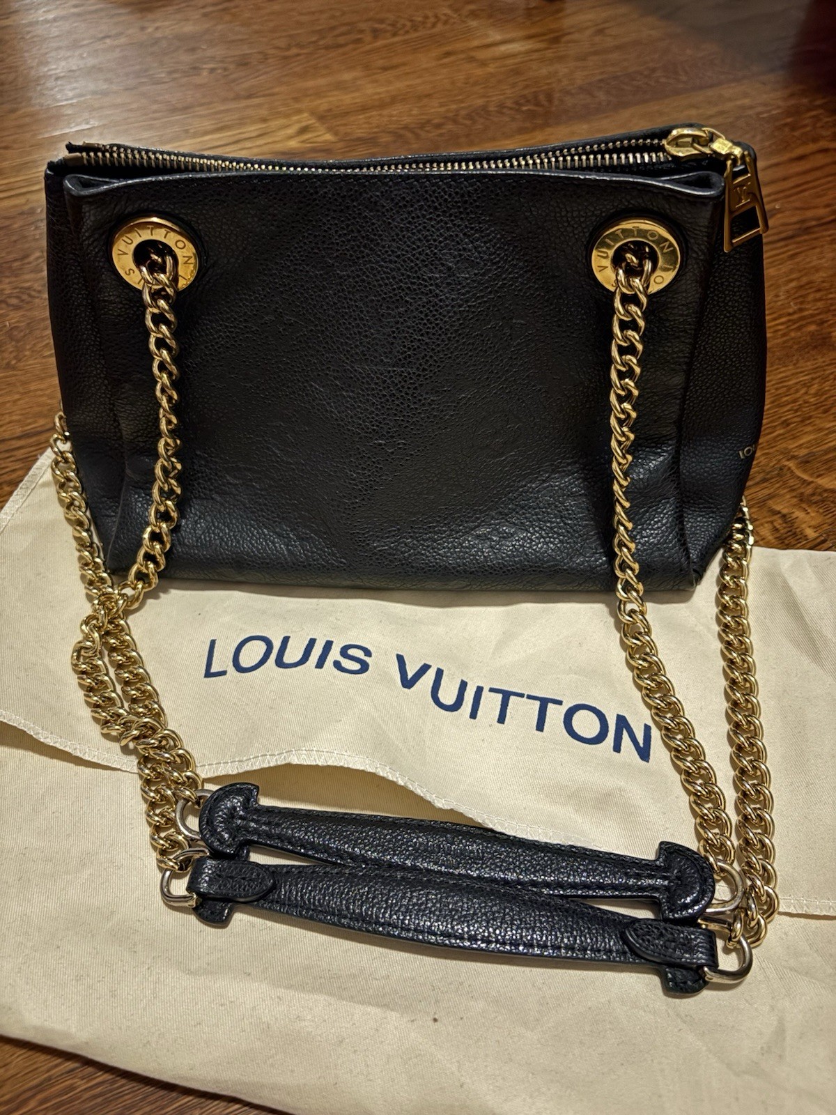 Louis Vuitton Surene Black Monogram Zip Top Chain Shoulder Bag Gold Hardware