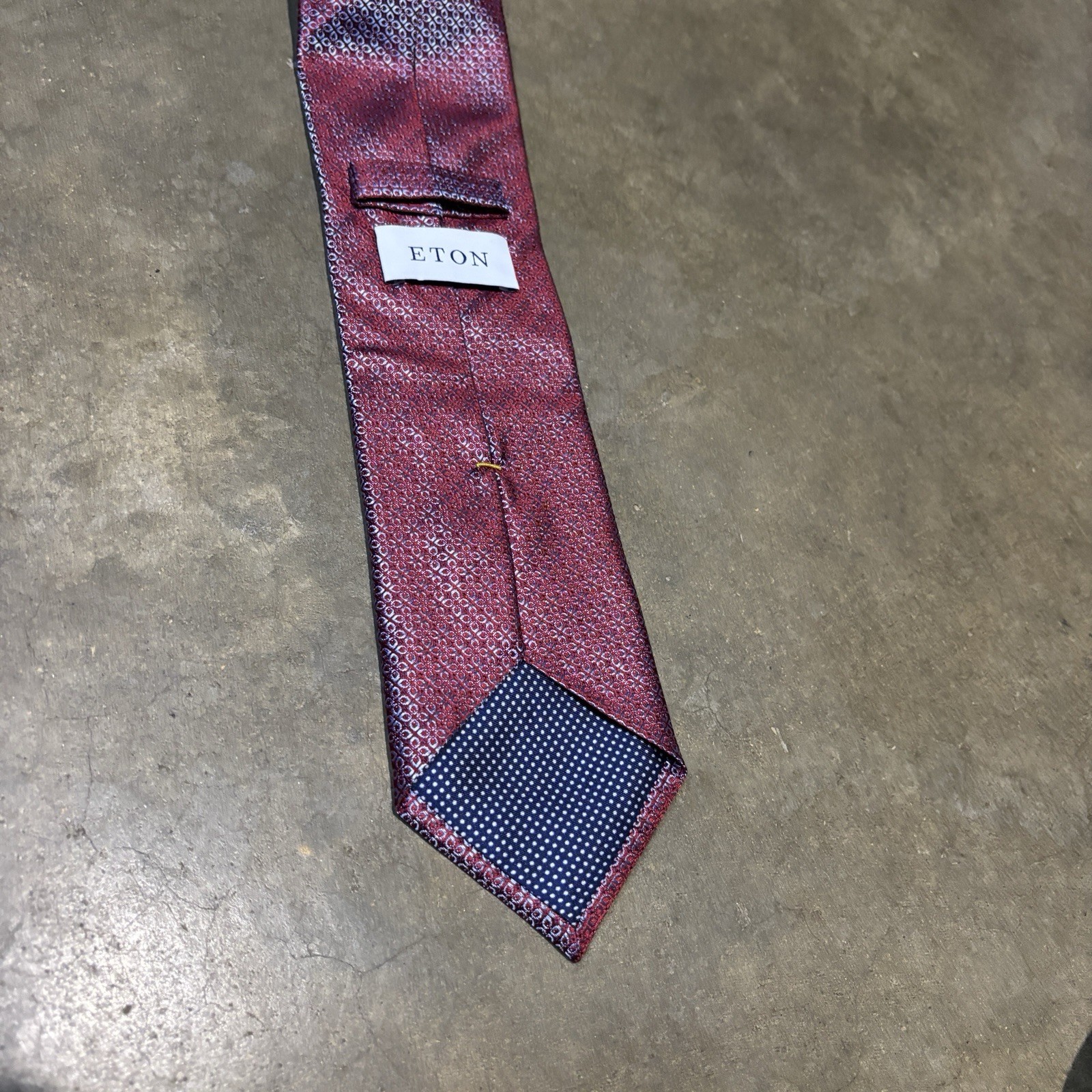 Eton Red Geometric Floral Shiny Silk Men’s Designer Tie Made in Italy