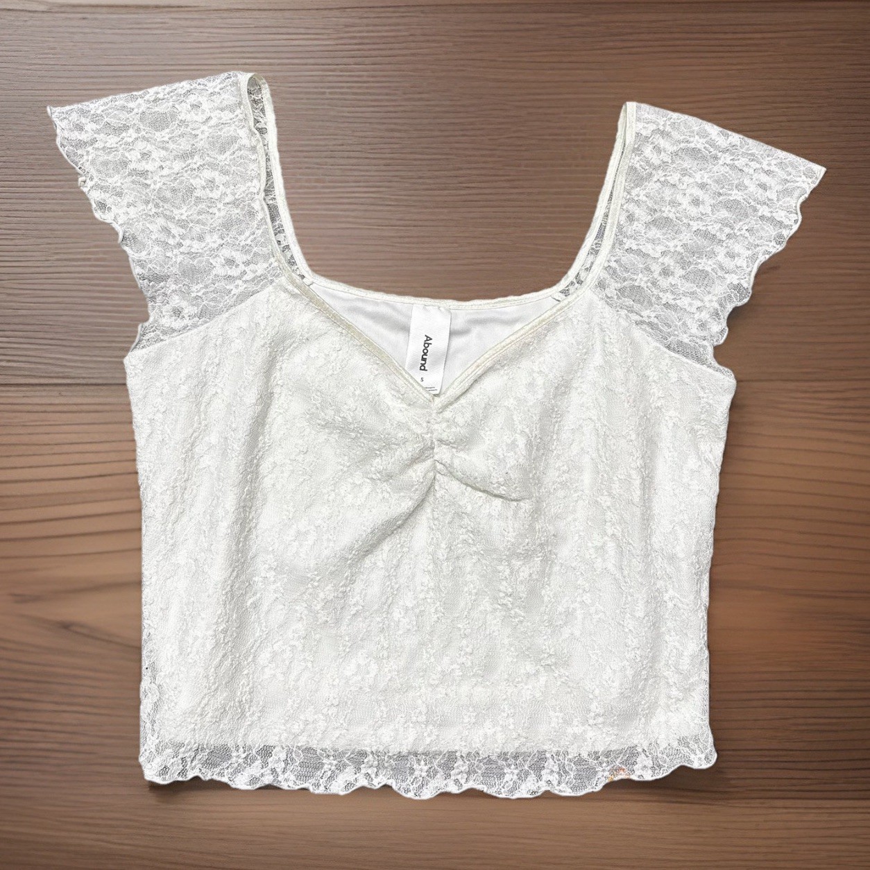 Abound White Lace Ruffle Sleeve Square Neck Crop Top Y2K