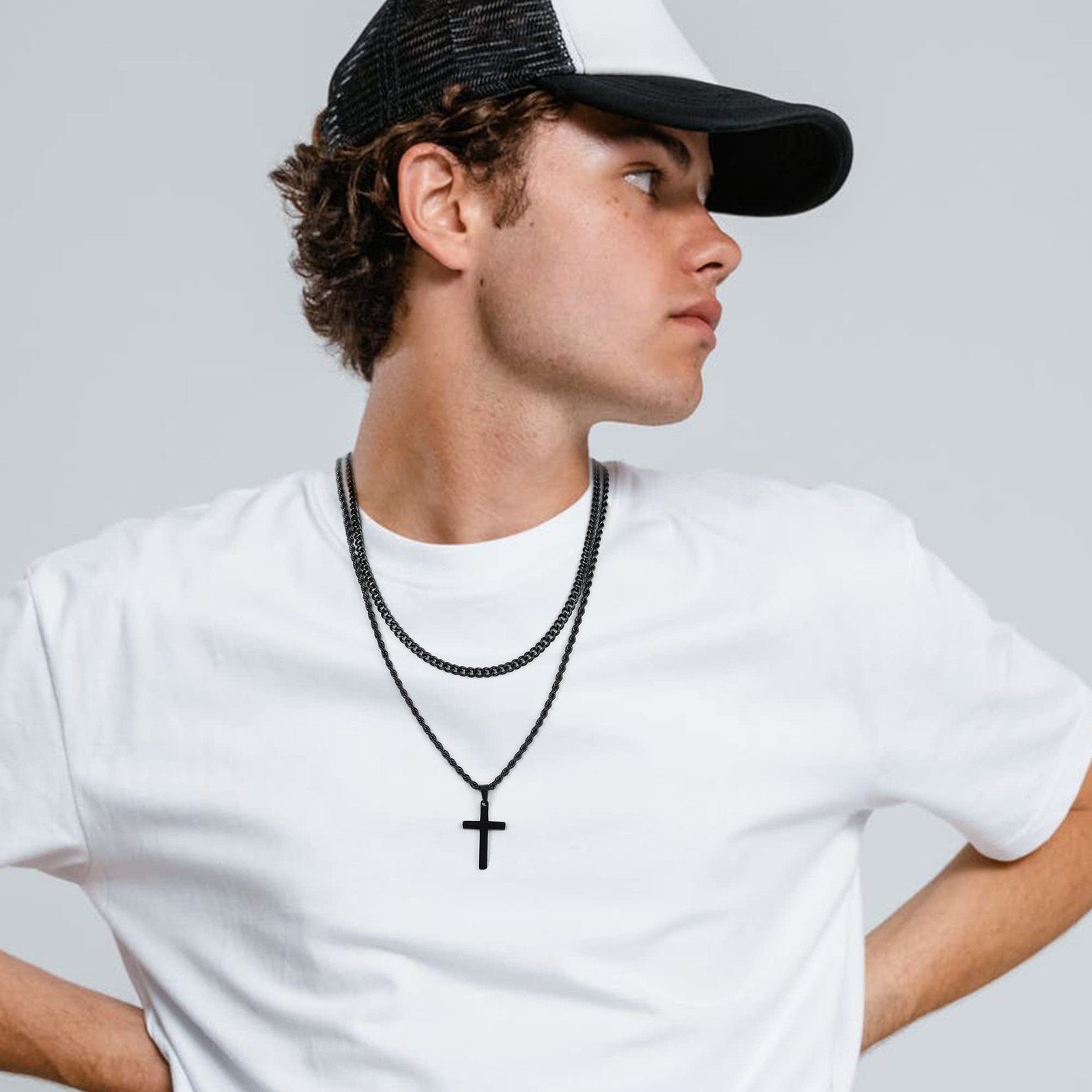 Yooblue Cross Necklace for Men – Stainless Steel 18-20 inches, “Silver