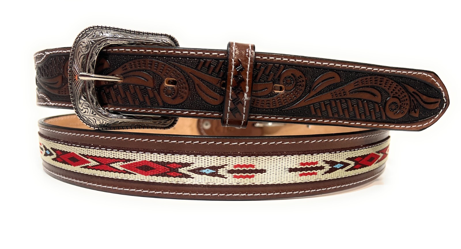 MEN’S HEAVY DUTY WESTERN LEATHER BELT. SOUTHWESTERN STYLE COWBOY RODEO BELT