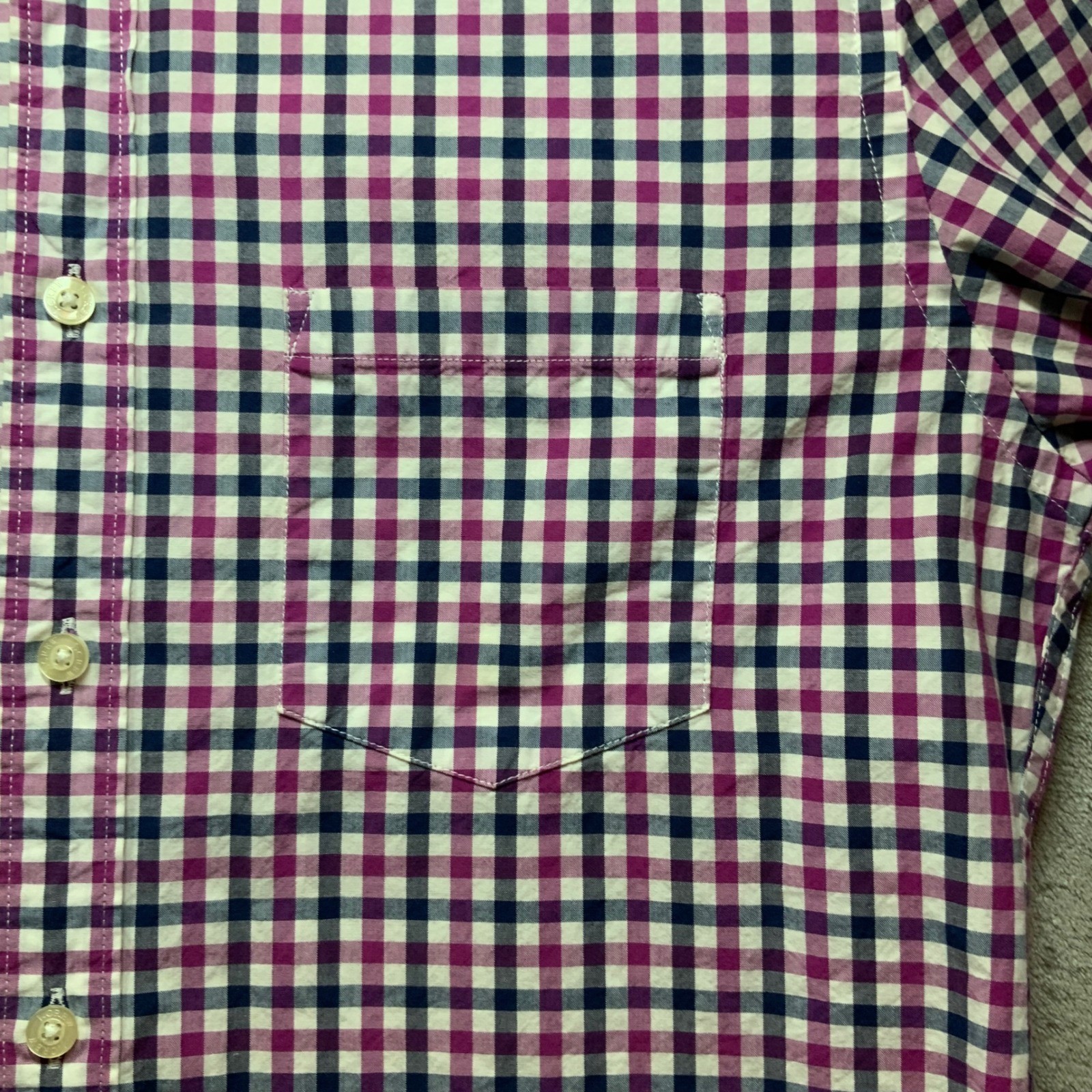 J.Crew Mens Tailored Gingham Check Button Down Shirt Purple Navy White Size M