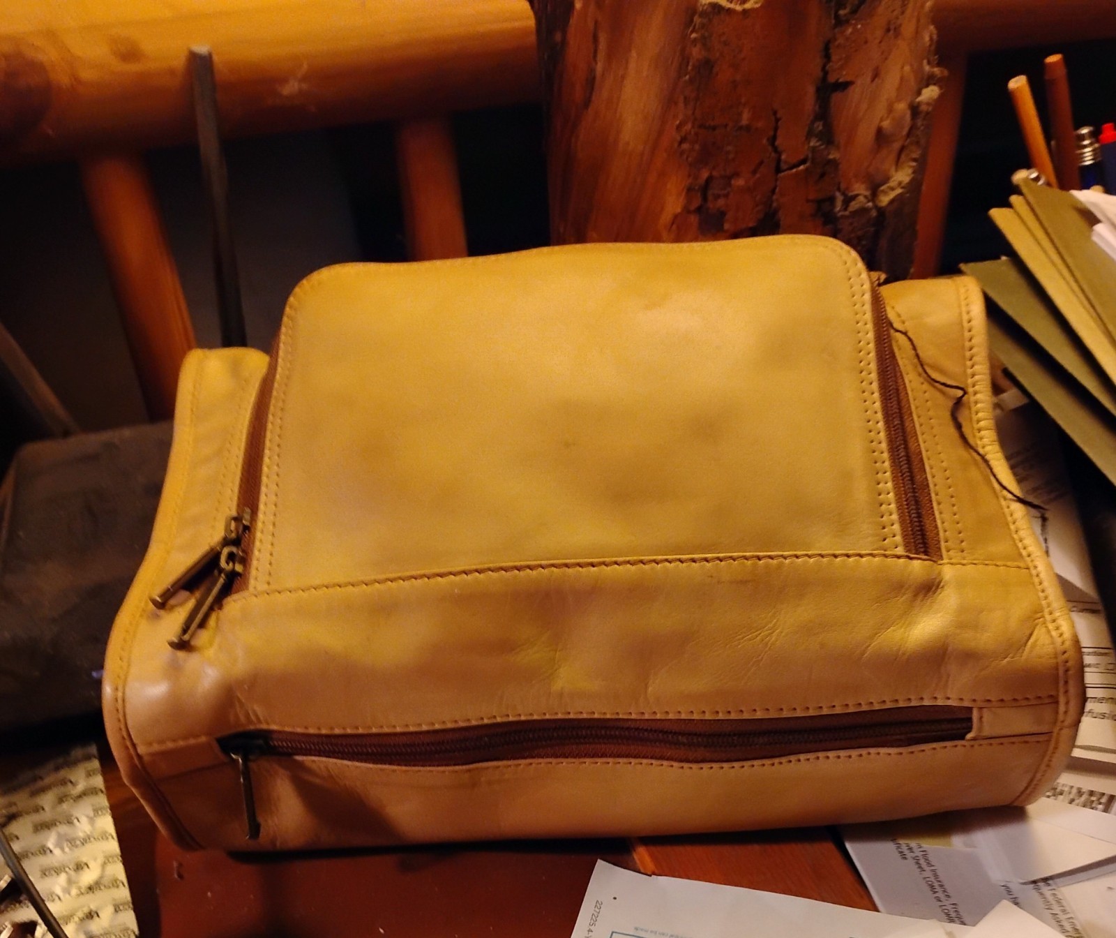 Tan Leather Toiletry Bag