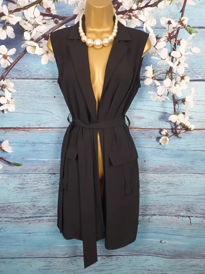 SELECT Black Chiffon Belted Above the Knee Elegant Classy Suit Waistcoat Size 6