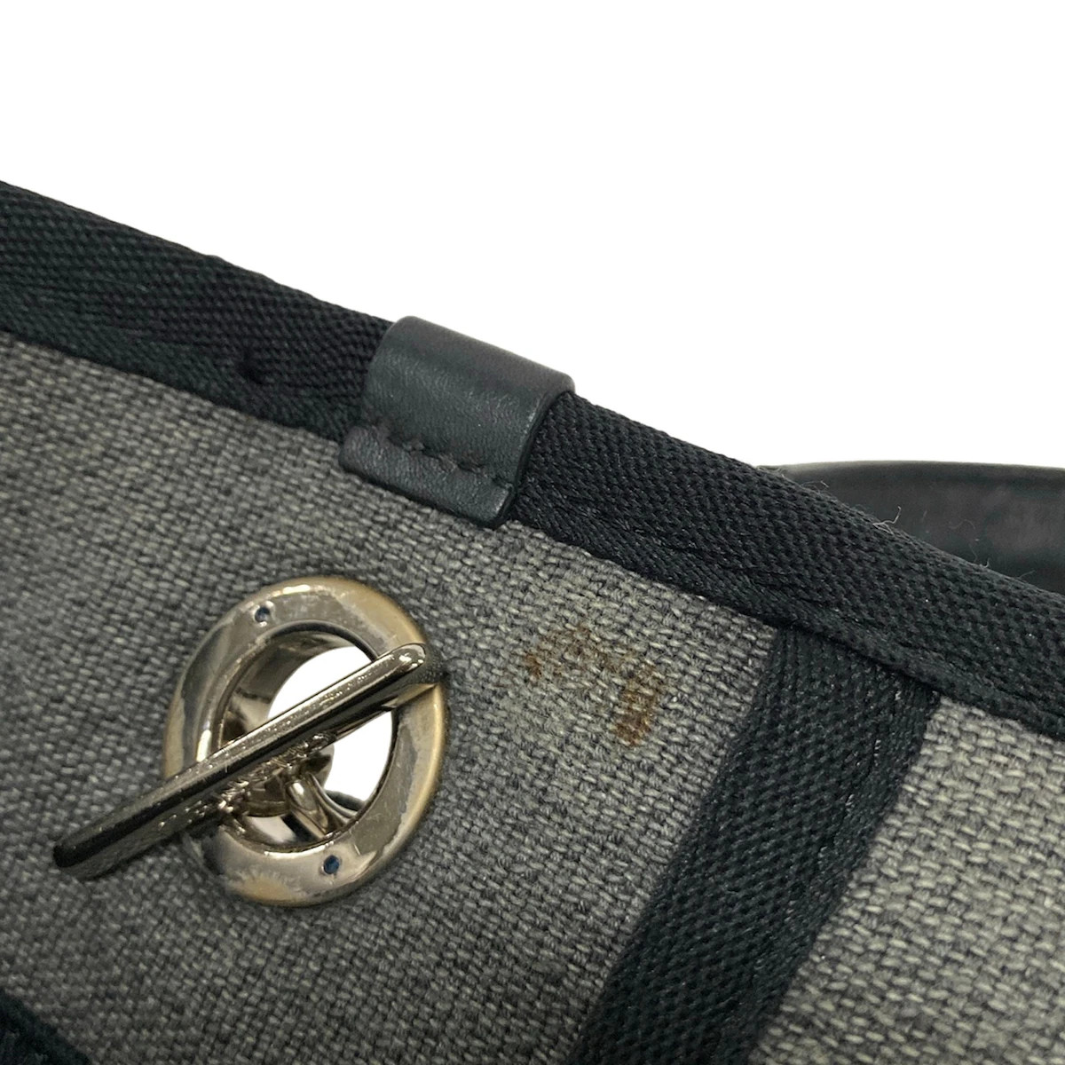 CHANEL Deauville Line Gray Black Canvas Leather Tote Bag