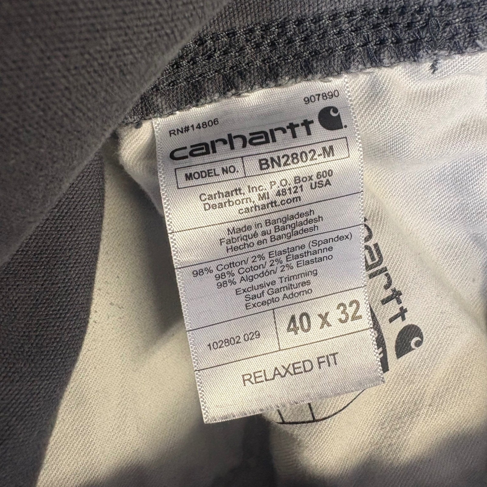 Carhartt 102802-029 Relaxed Fit Double Knee Pants Mens 40×32 Shadow Grey Stretch