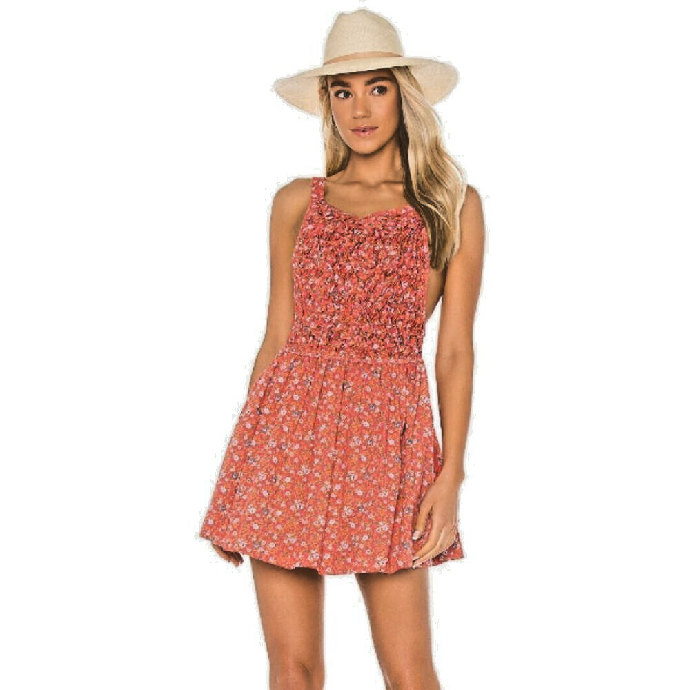 FREE PEOPLE Dress Petunia Poppy combo Large floral Mini adjustable straps NWT