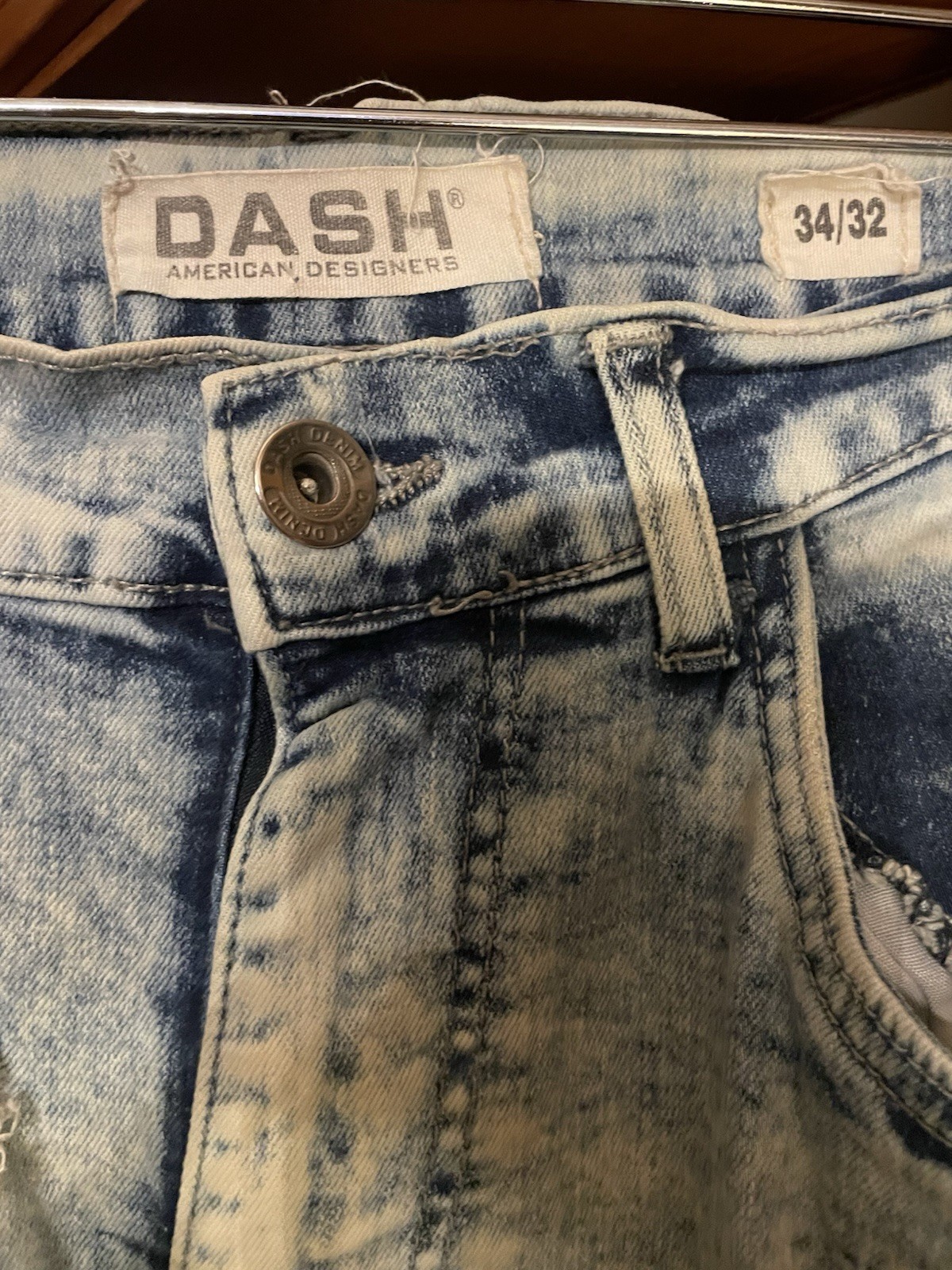 Dash American Light Acid Wash Biker Jeans Distressed Moto Strap Men’s 34×32