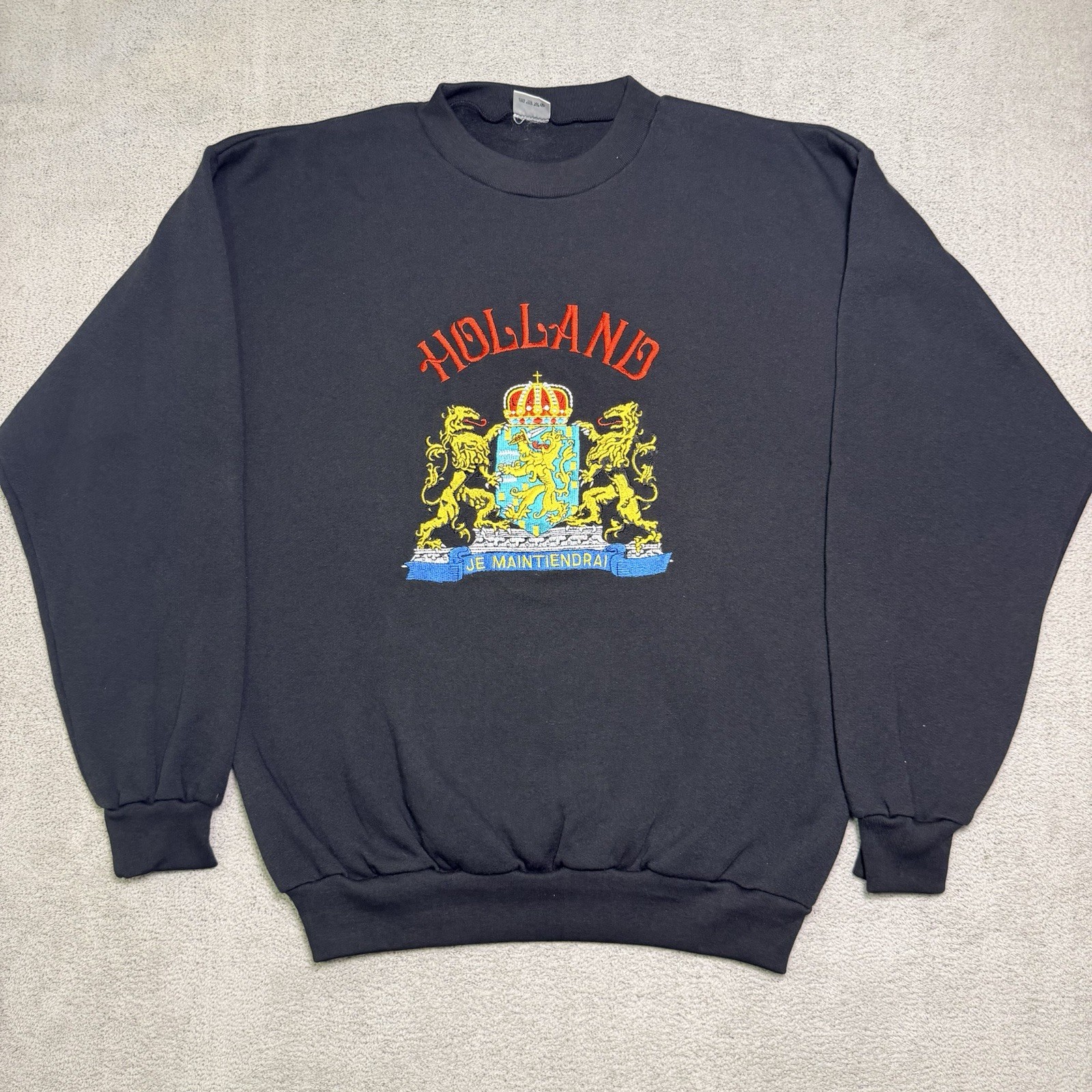 Holland Netherlands Embroidered Crewneck Sweatshirt Men’s S Black Coats Of Arms