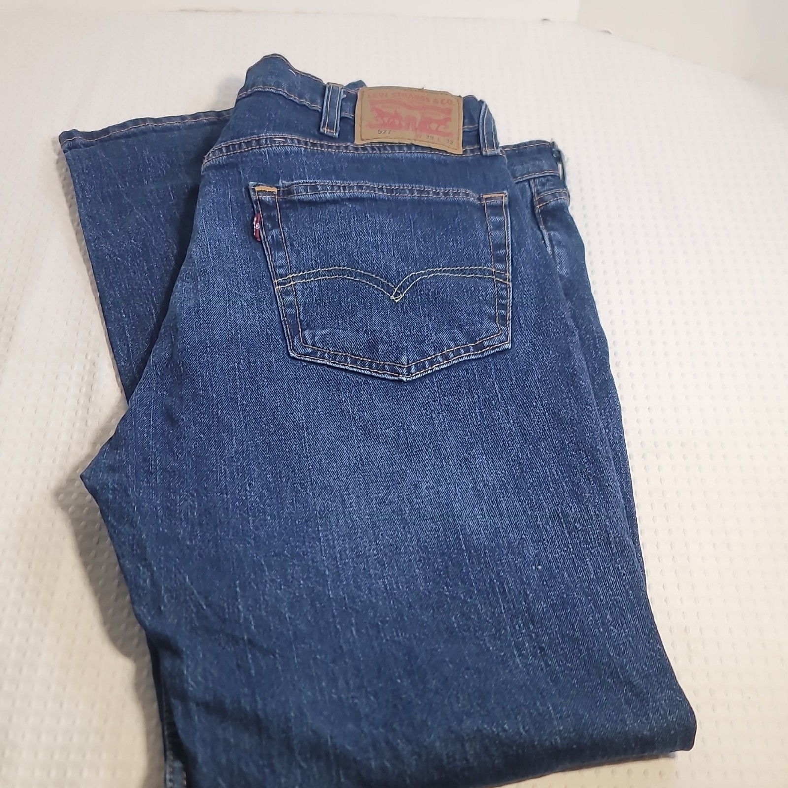 Levi Strauss & Co. Blue Cotton Denim Straight Jeans Button Zip 5-Pocket Logo