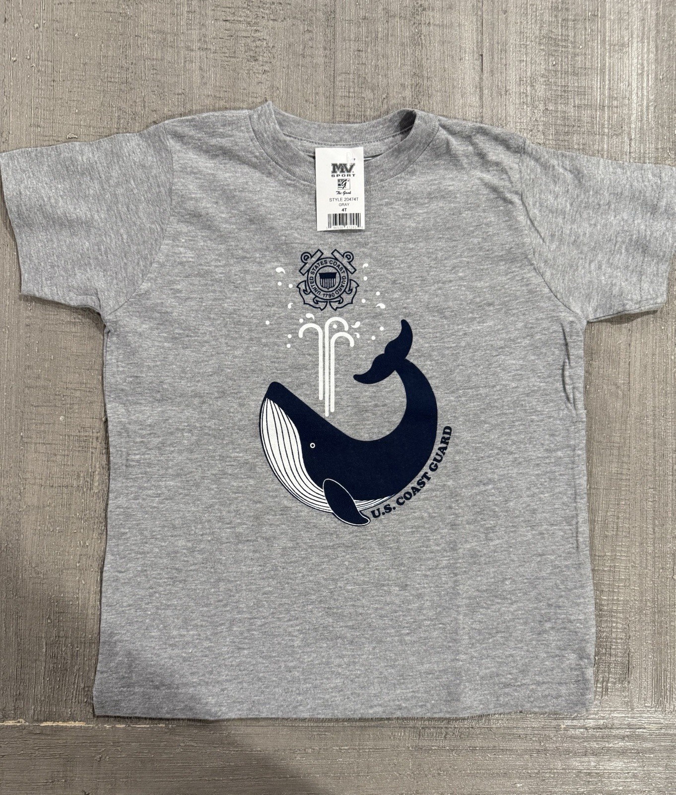 UNITED STATES COAST GUARD USCG “WHALE” Ash Gray Kid’s T-Shirt – size 5T – NEW!