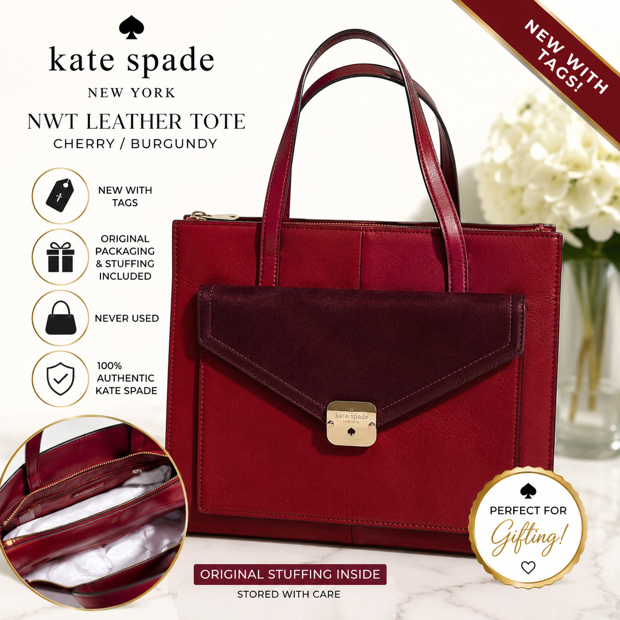 KATE SPADE Hyde Place Large Red Pink Bag Tote Zarinah Satchel WKRU3998