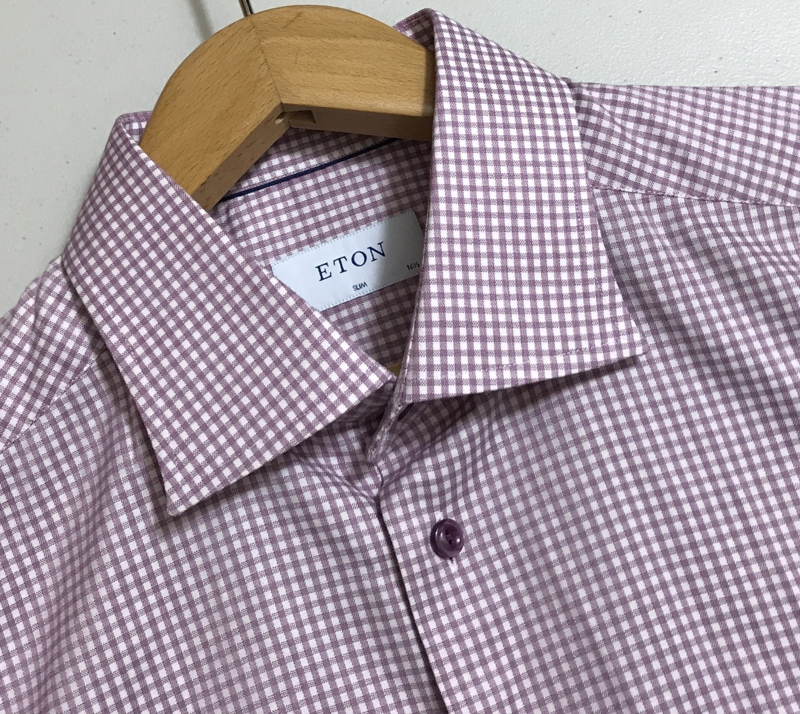ETON Men’s Long Sleeve Purple Check Slim Fit Button Front Shirt Size 16.5