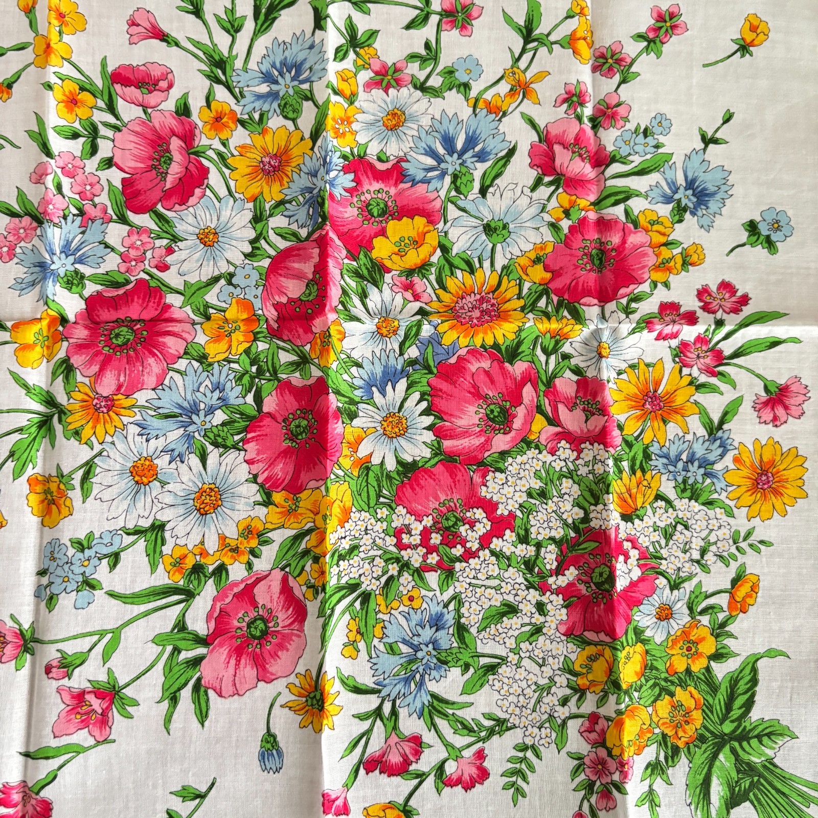 RARE Vintage Mitsukoshi Scarf Handkerchief 2pc Set Floral Pink Navy Cotton Japan