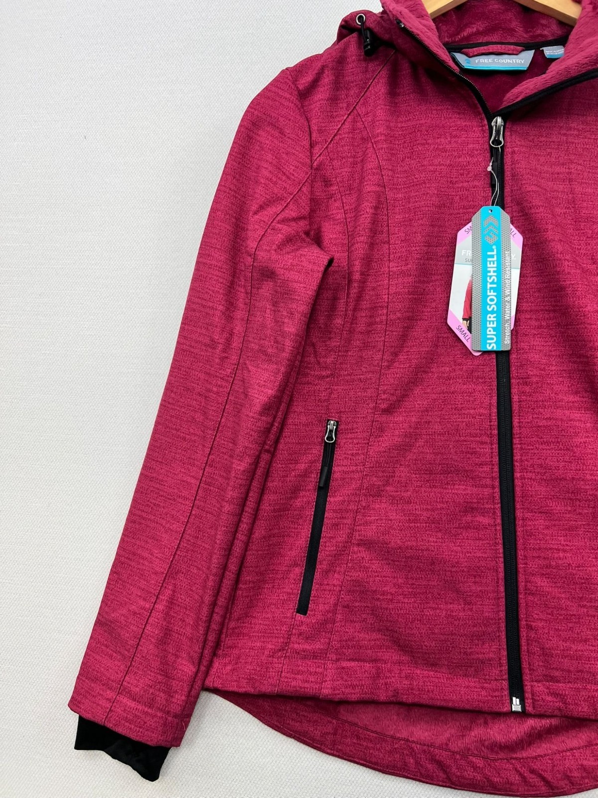 Free Country Womens Softshell Zip Up Hooded Jacket Long Sleeve S Vibrant Berry