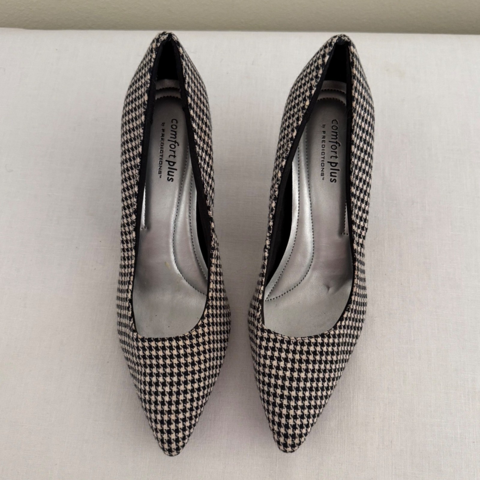 Comfort Plus Heels Size 8W Black White Houndstooth Pointed Toe Pumps Retro