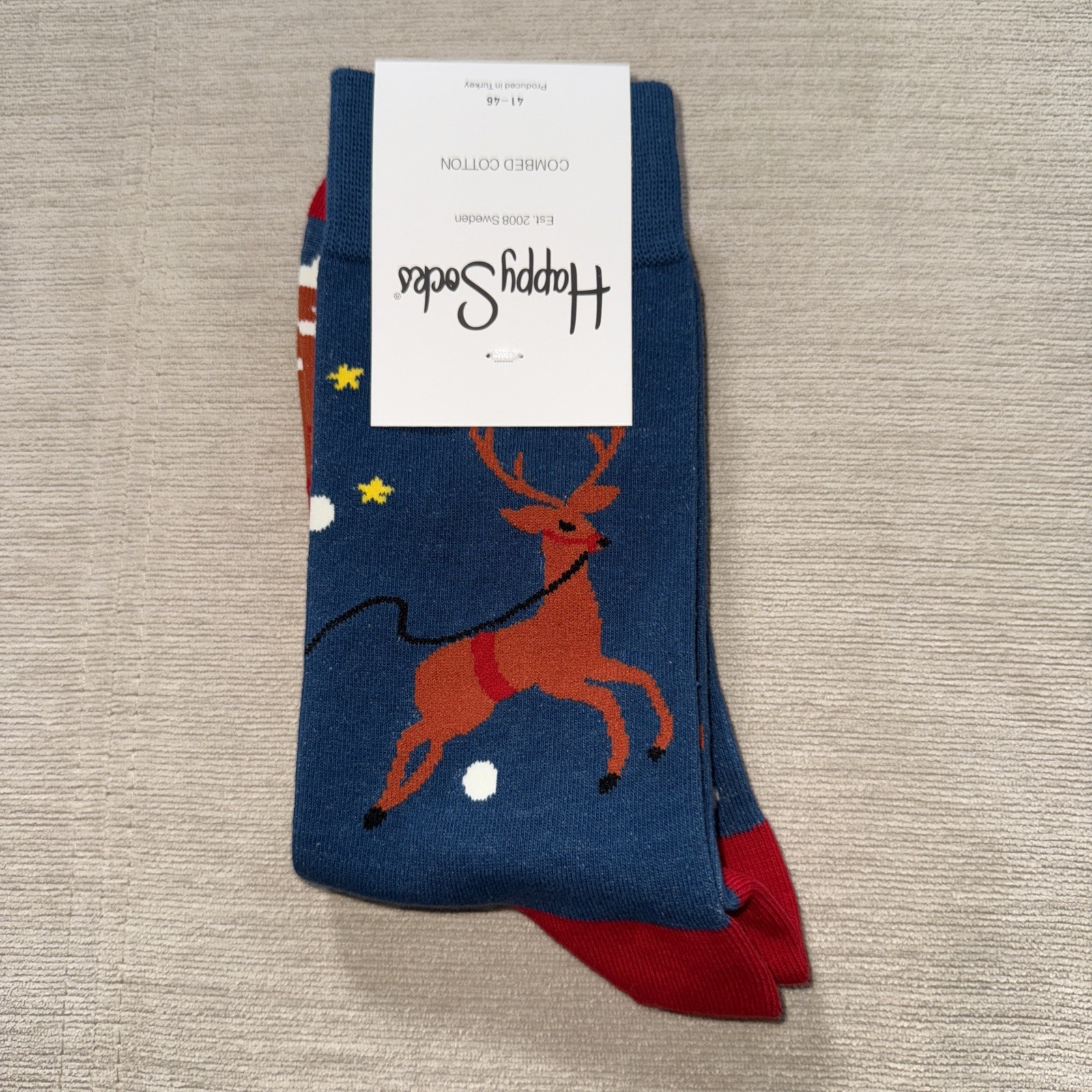 Happy Socks Men’s/Unisex Classic Crew Socks, Christmas Reindeer Socks Size 8-12