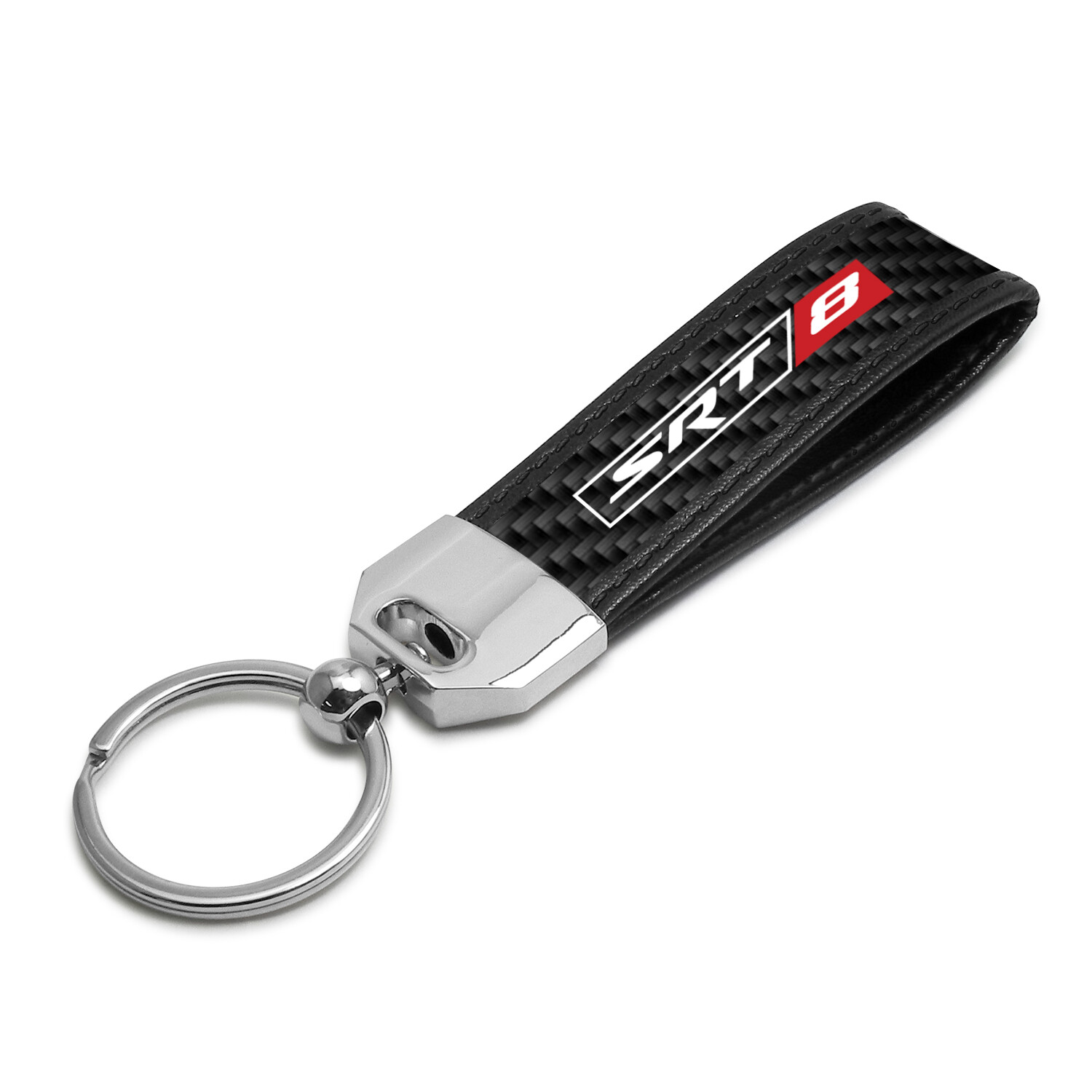 SRT-8 Logo Real Carbon Fiber Key Chain with Black Stitching for Dodge Jeep RAM