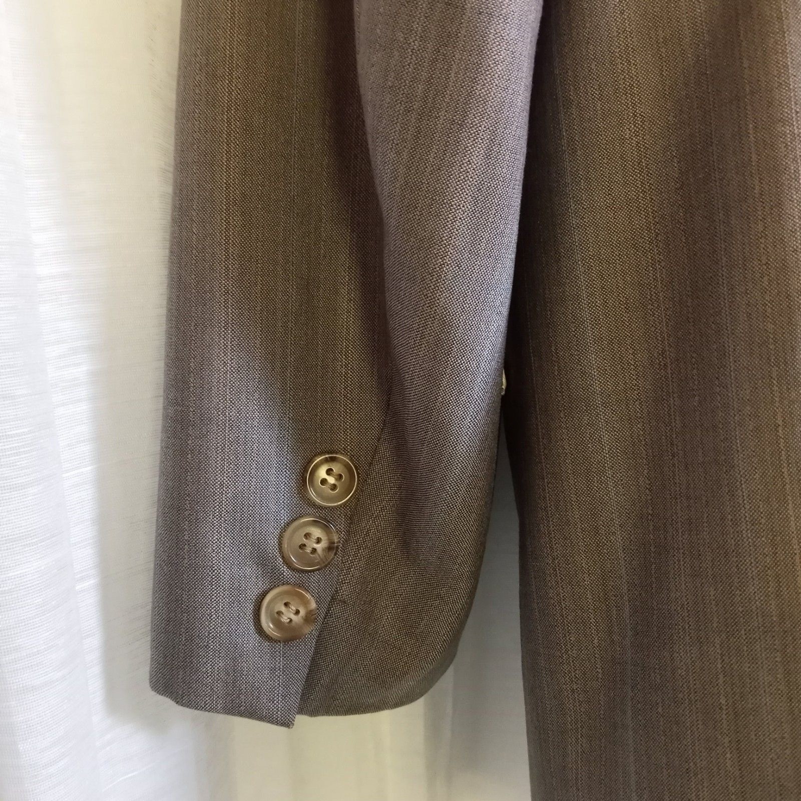Eduardo De Simone Italy SZ 43 Wool Sport Coat Suit Jacket Stripe Tan Gray Blue